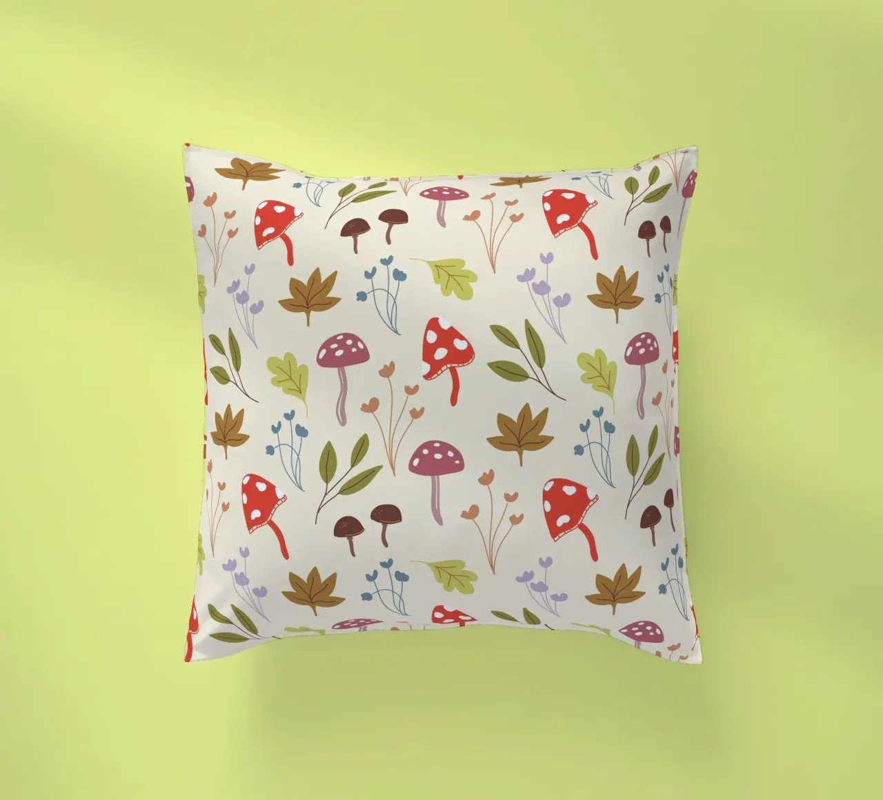 Tiny mushrooms and leaves pattern cuscino da anisillustration