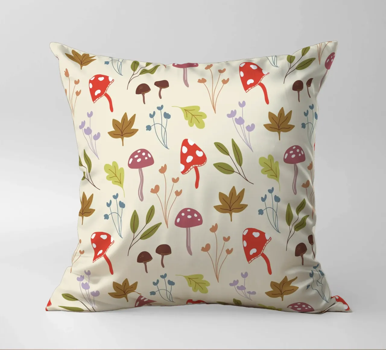 Tiny mushrooms and leaves pattern cuscino da anisillustration