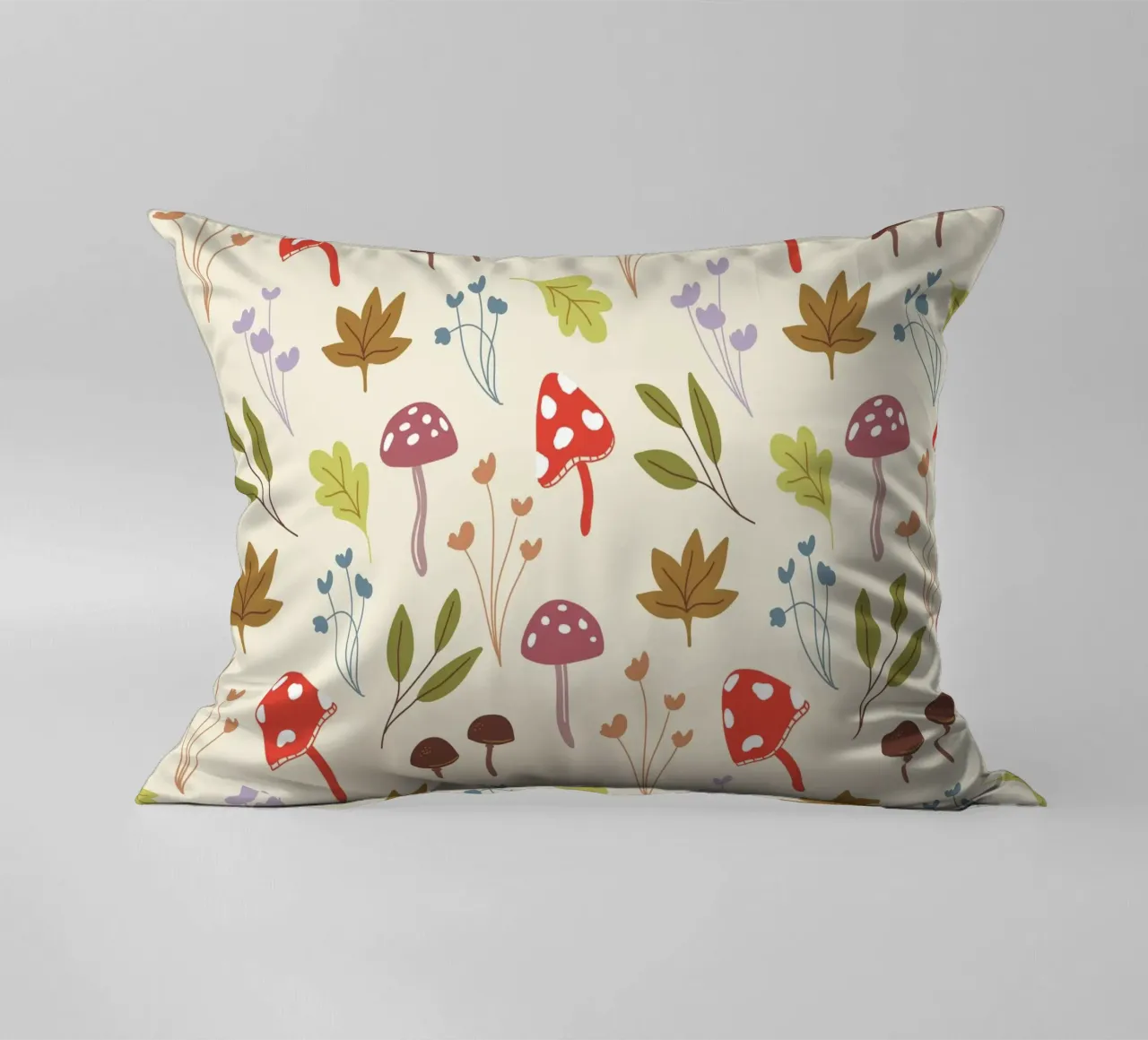 Tiny mushrooms and leaves pattern cuscino da anisillustration
