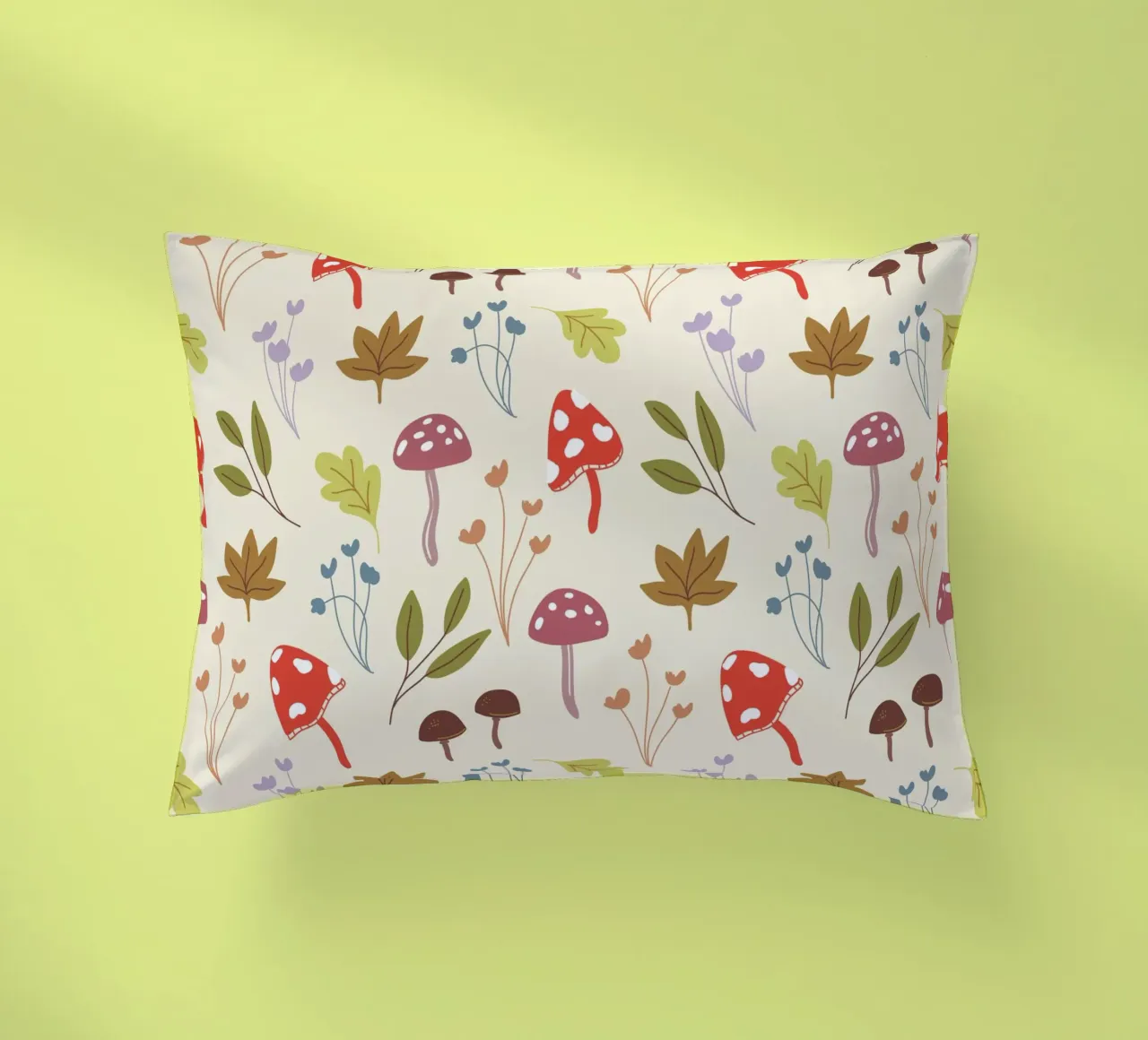 Tiny mushrooms and leaves pattern cuscino da anisillustration