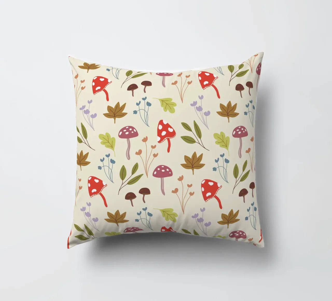 Tiny mushrooms and leaves pattern cuscino da anisillustration