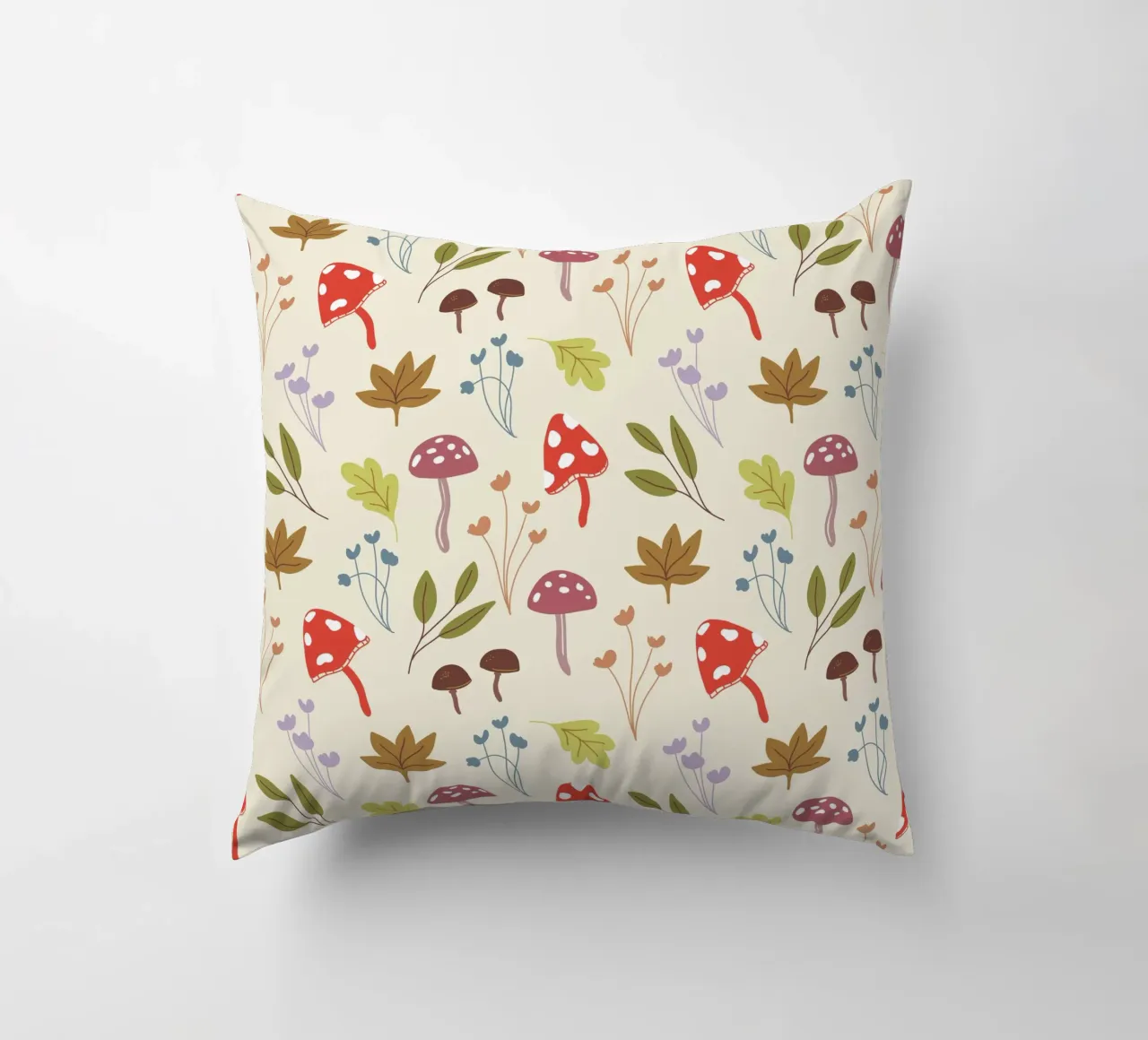 Tiny mushrooms and leaves pattern cuscino da anisillustration