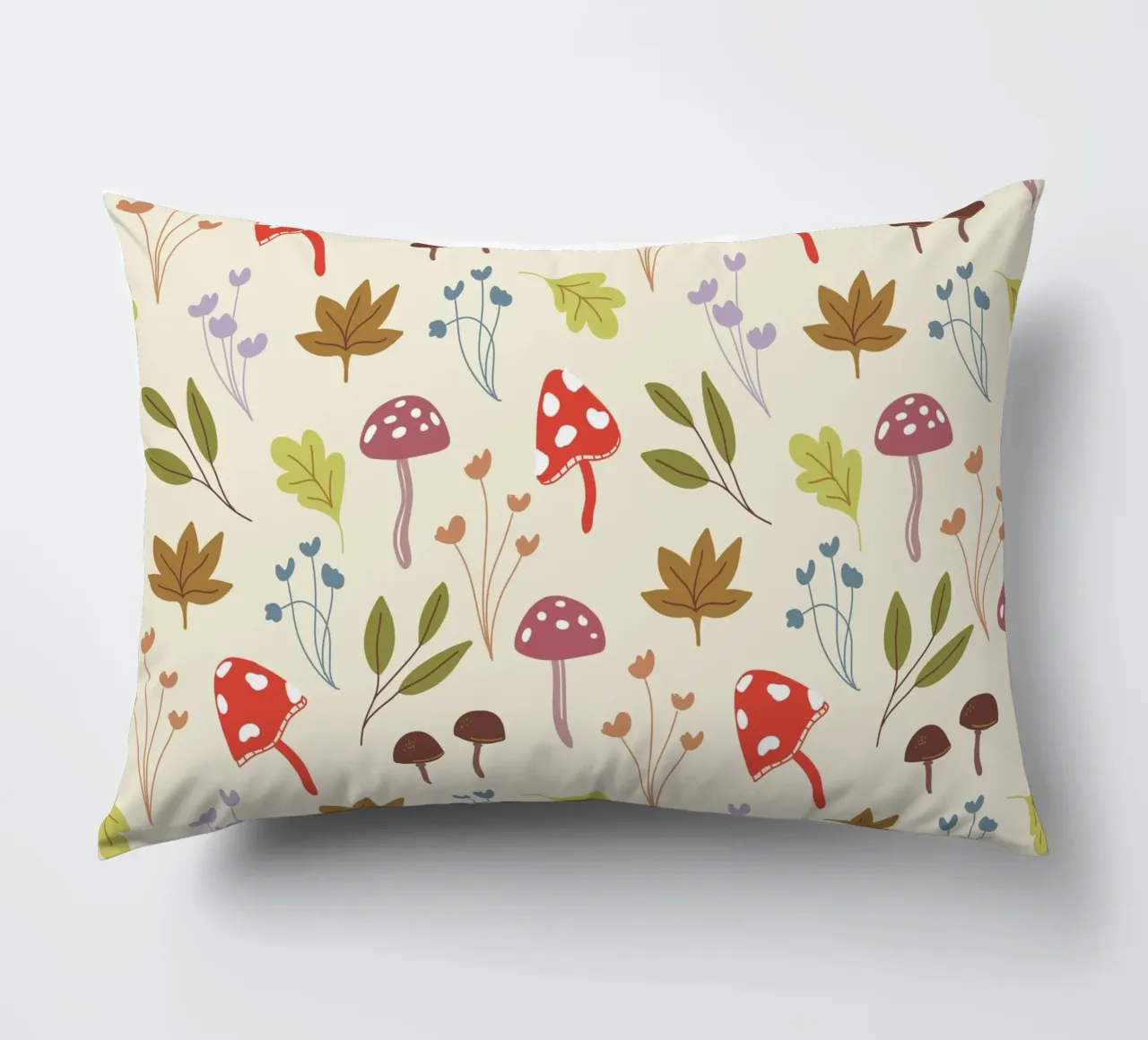 Tiny mushrooms and leaves pattern cuscino da anisillustration