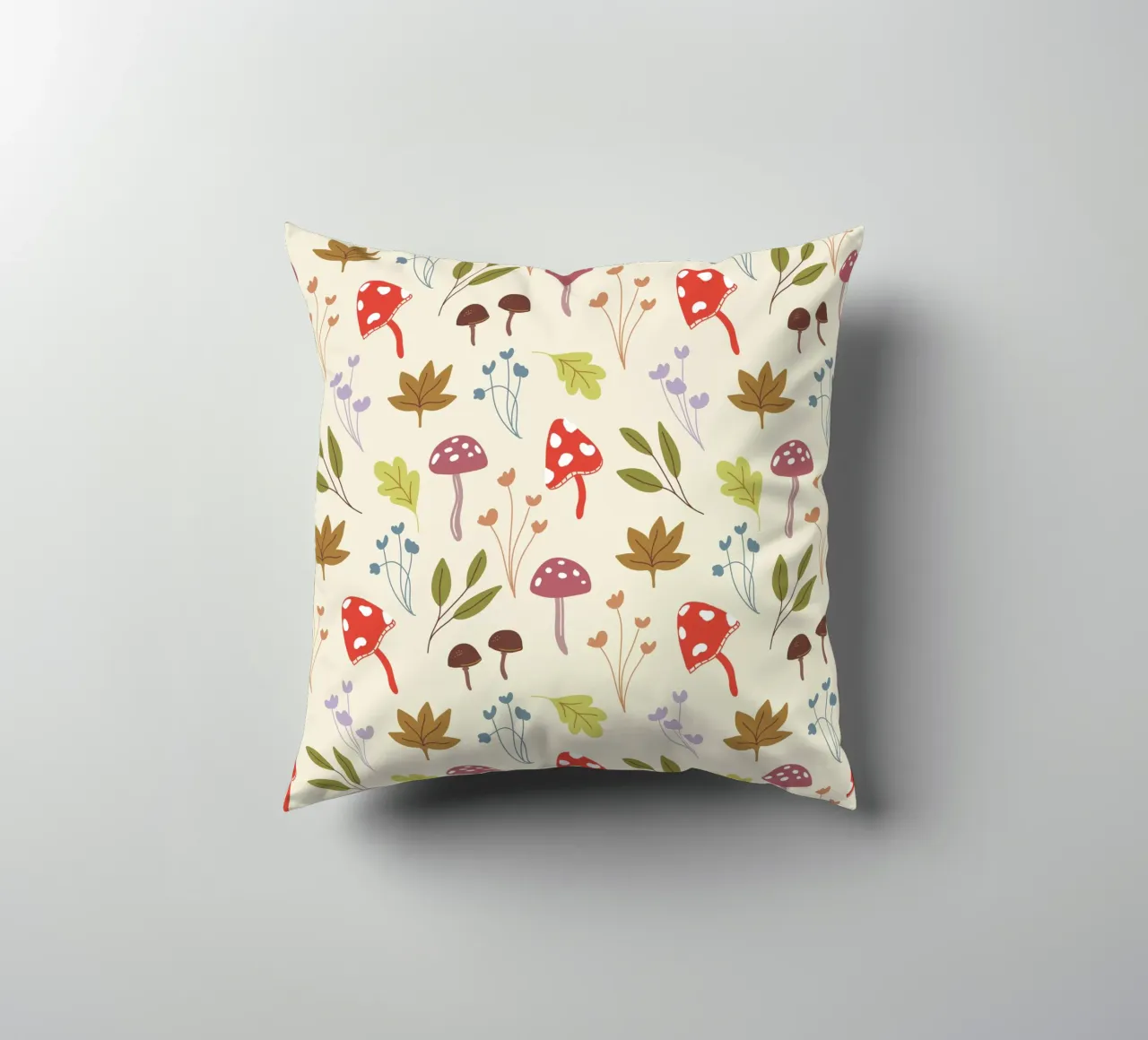 Tiny mushrooms and leaves pattern cuscino da anisillustration
