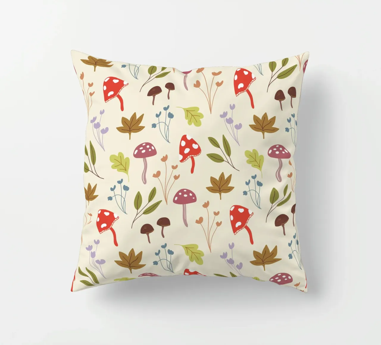 Tiny mushrooms and leaves pattern cuscino da anisillustration