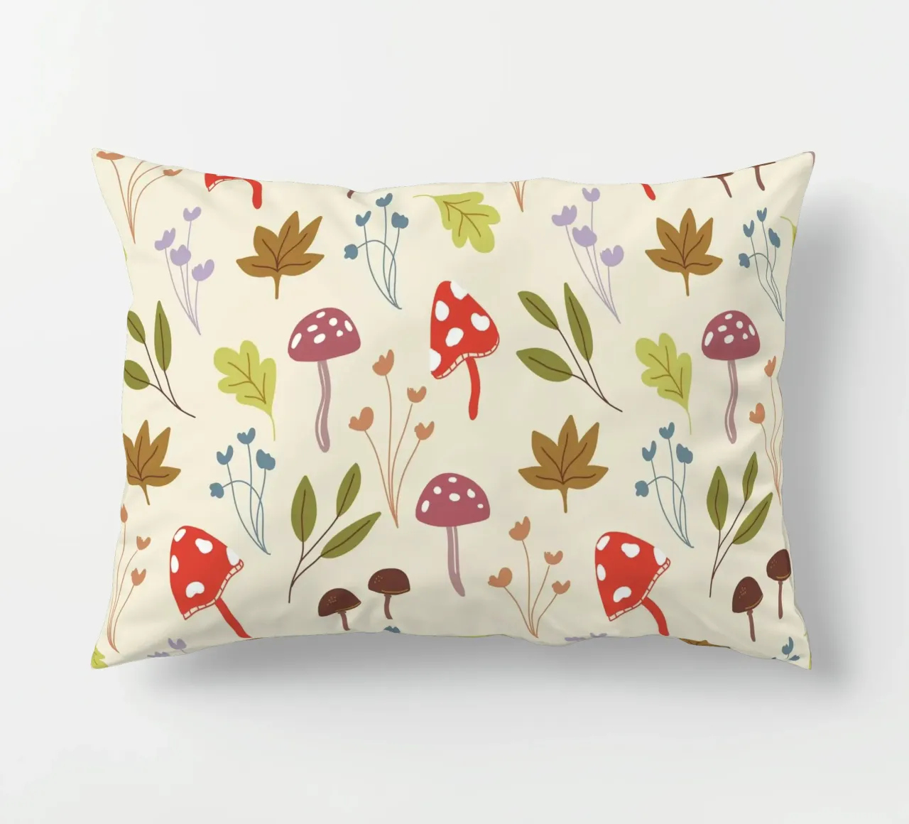 Tiny mushrooms and leaves pattern cuscino da anisillustration