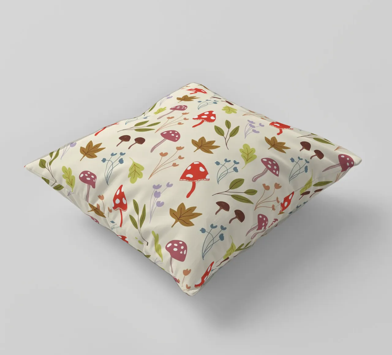 Tiny mushrooms and leaves pattern cuscino da anisillustration