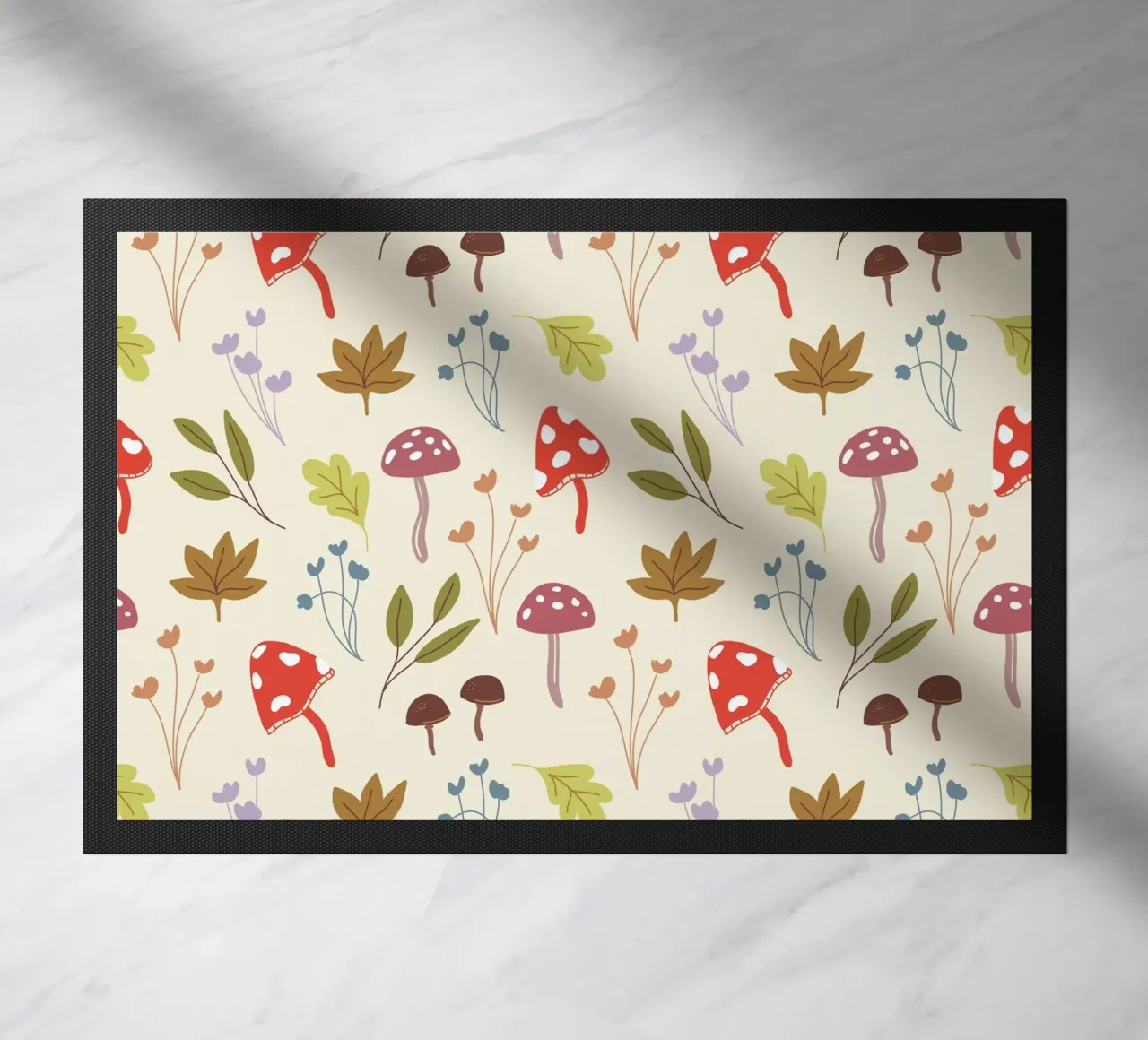 Tiny mushrooms and leaves pattern zerbino da anisillustration