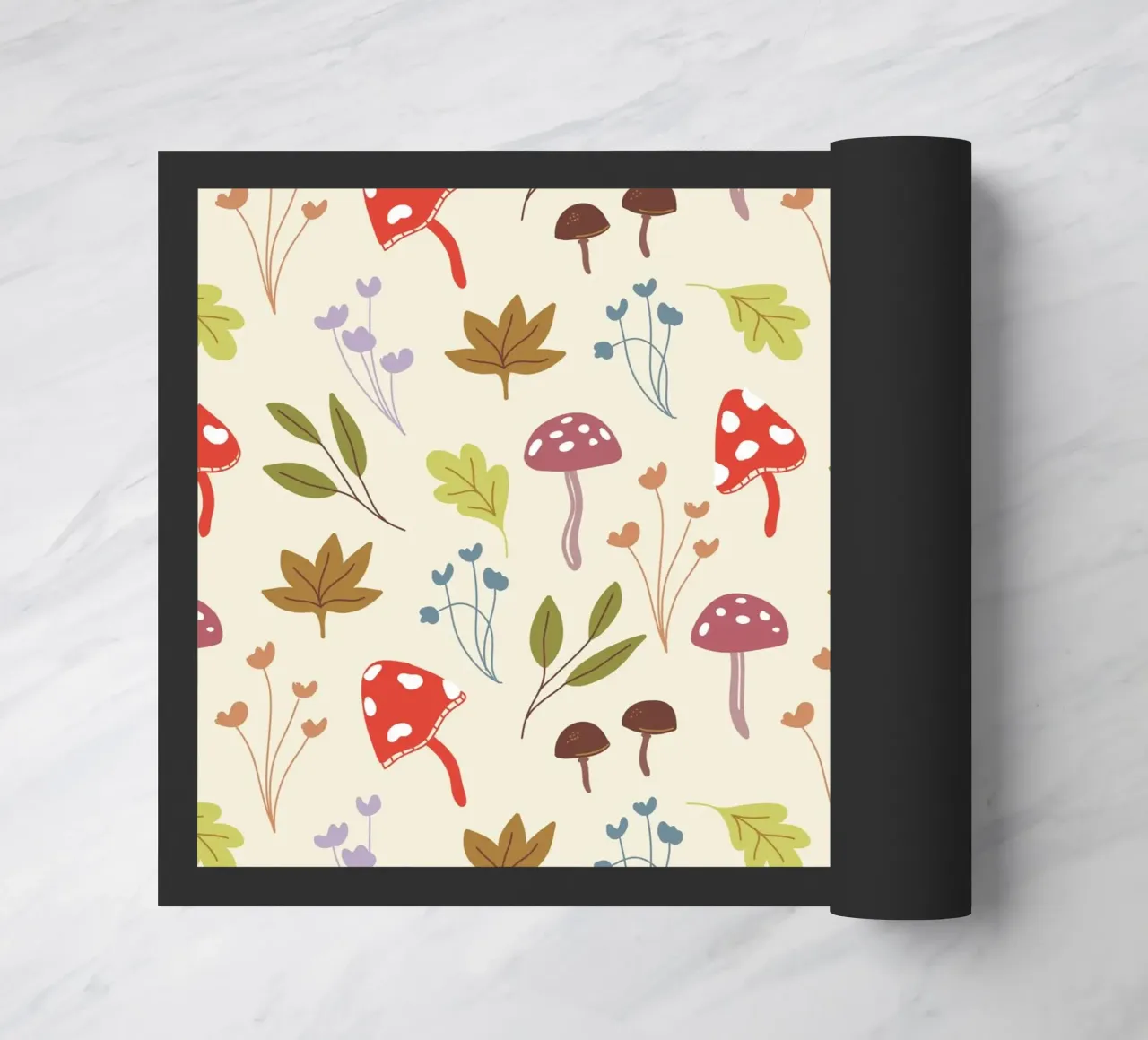 Tiny mushrooms and leaves pattern zerbino da anisillustration