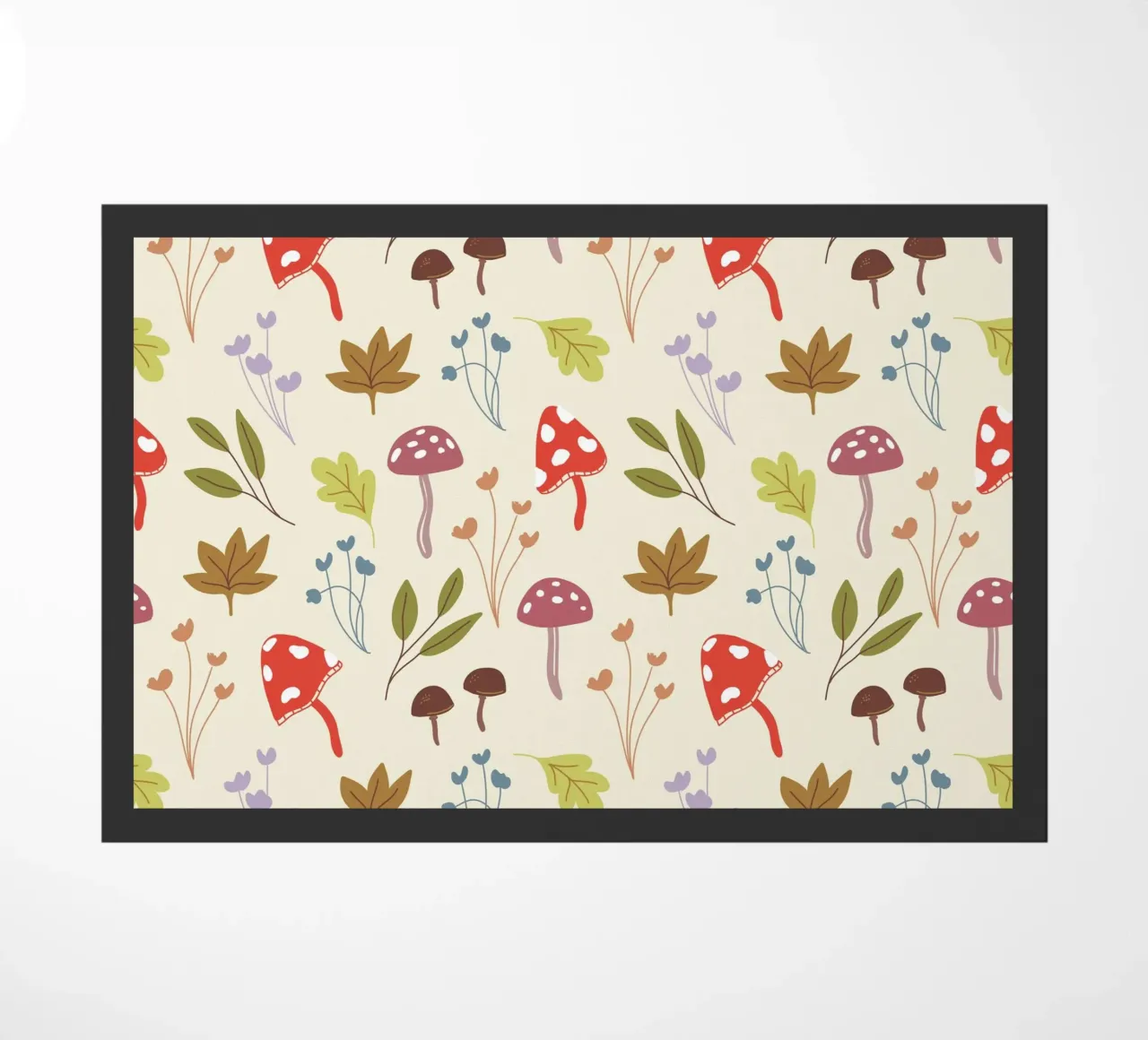 Tiny mushrooms and leaves pattern zerbino da anisillustration