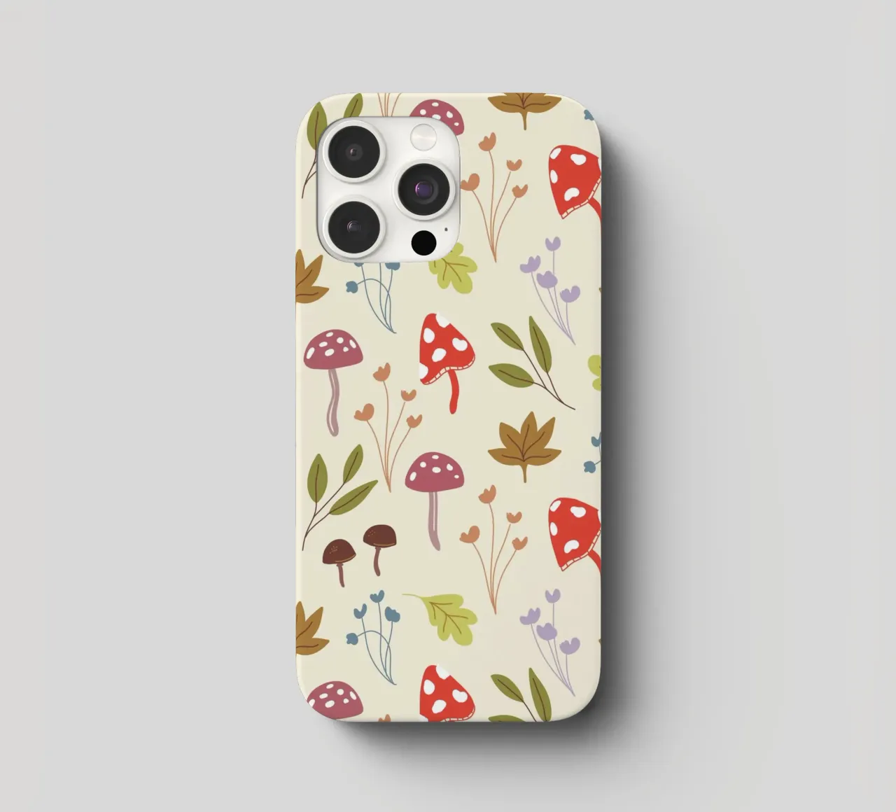 Tiny mushrooms and leaves pattern cover iphone da anisillustration