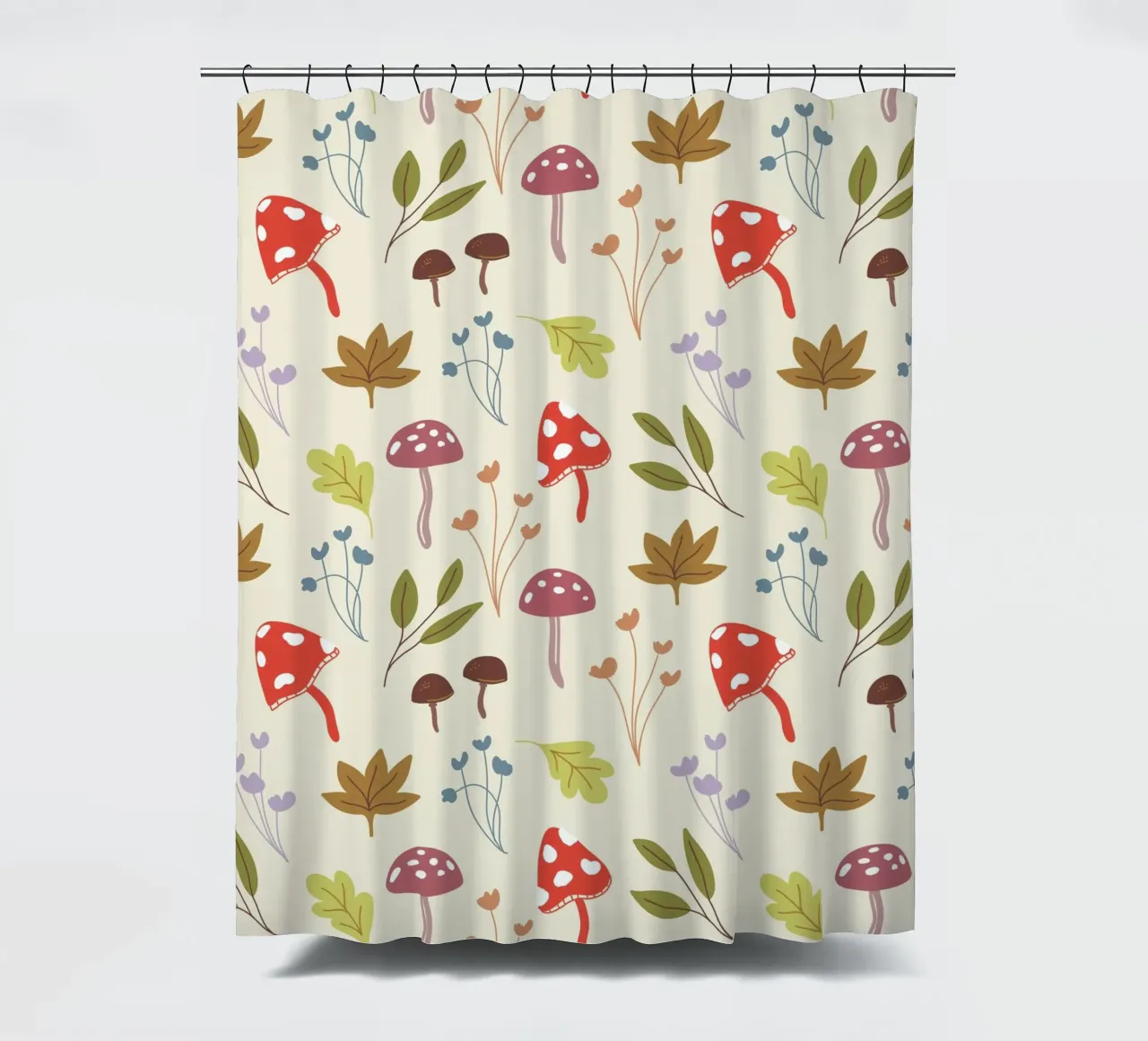 Tiny mushrooms and leaves pattern tenda da doccia da anisillustration