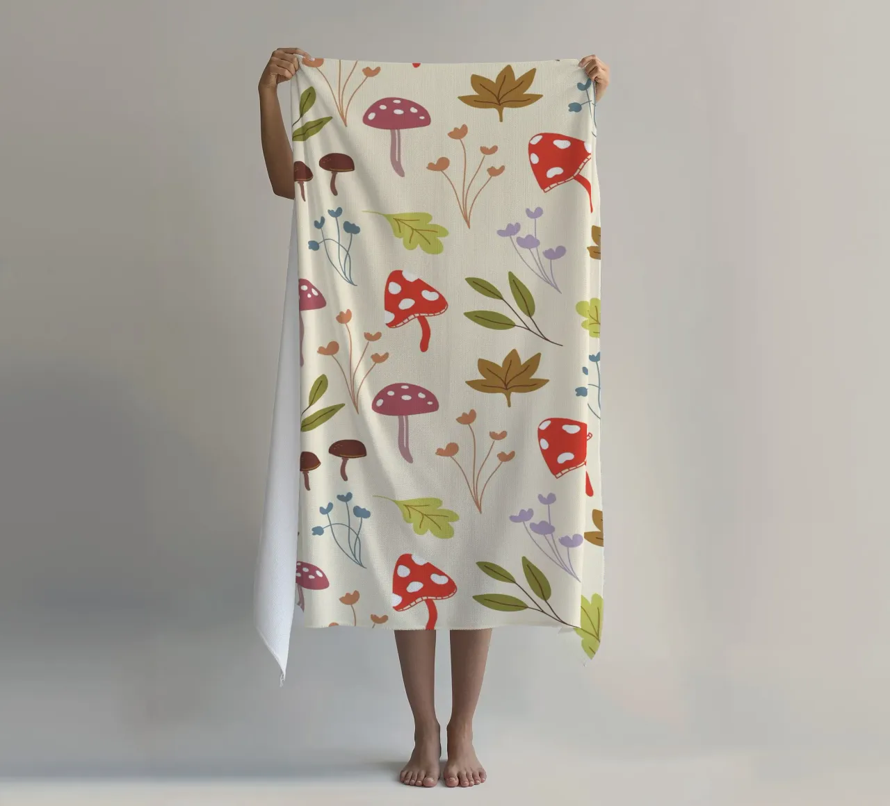 Tiny mushrooms and leaves pattern telo mare da anisillustration