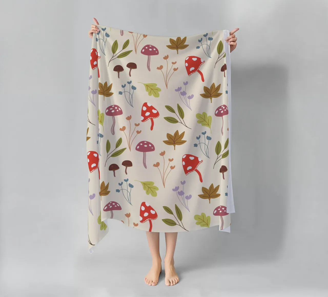 Tiny mushrooms and leaves pattern telo mare da anisillustration