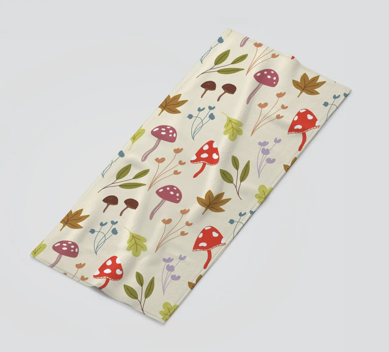 Tiny mushrooms and leaves pattern telo mare da anisillustration