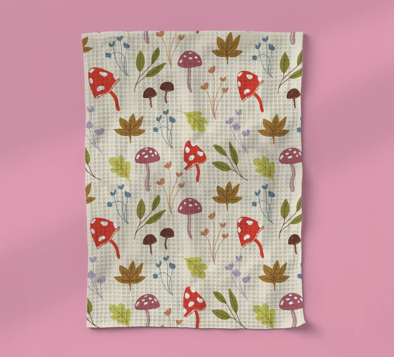 Tiny mushrooms and leaves pattern canovaccio da cucina da anisillustration