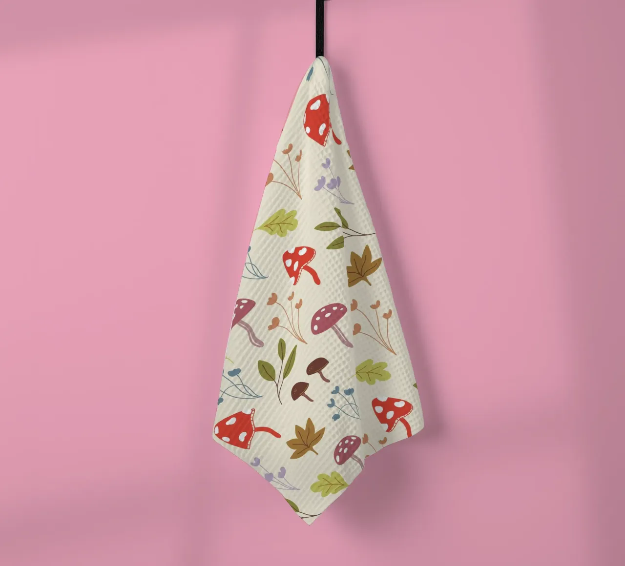 Tiny mushrooms and leaves pattern canovaccio da cucina da anisillustration