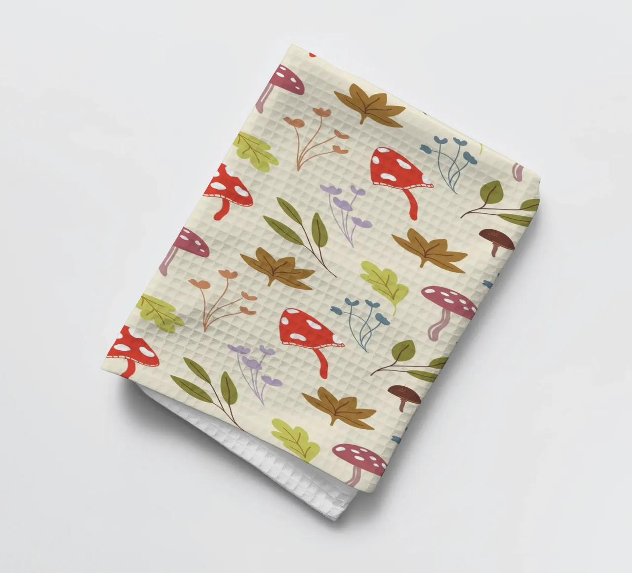 Tiny mushrooms and leaves pattern canovaccio da cucina da anisillustration