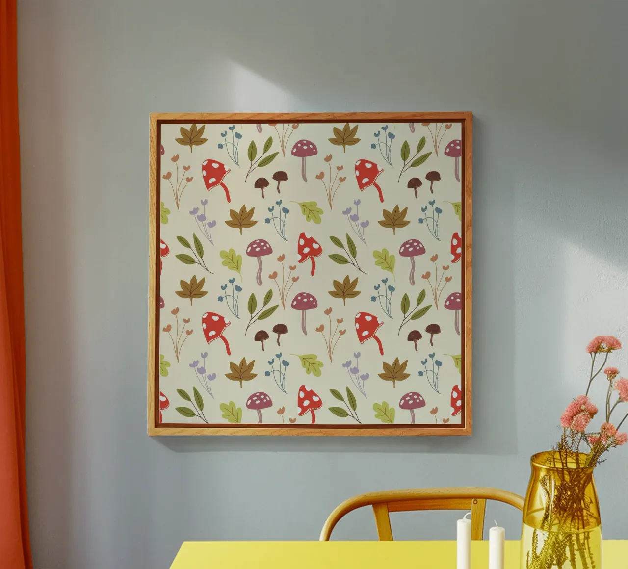 Tiny mushrooms and leaves pattern plexiglass da anisillustration