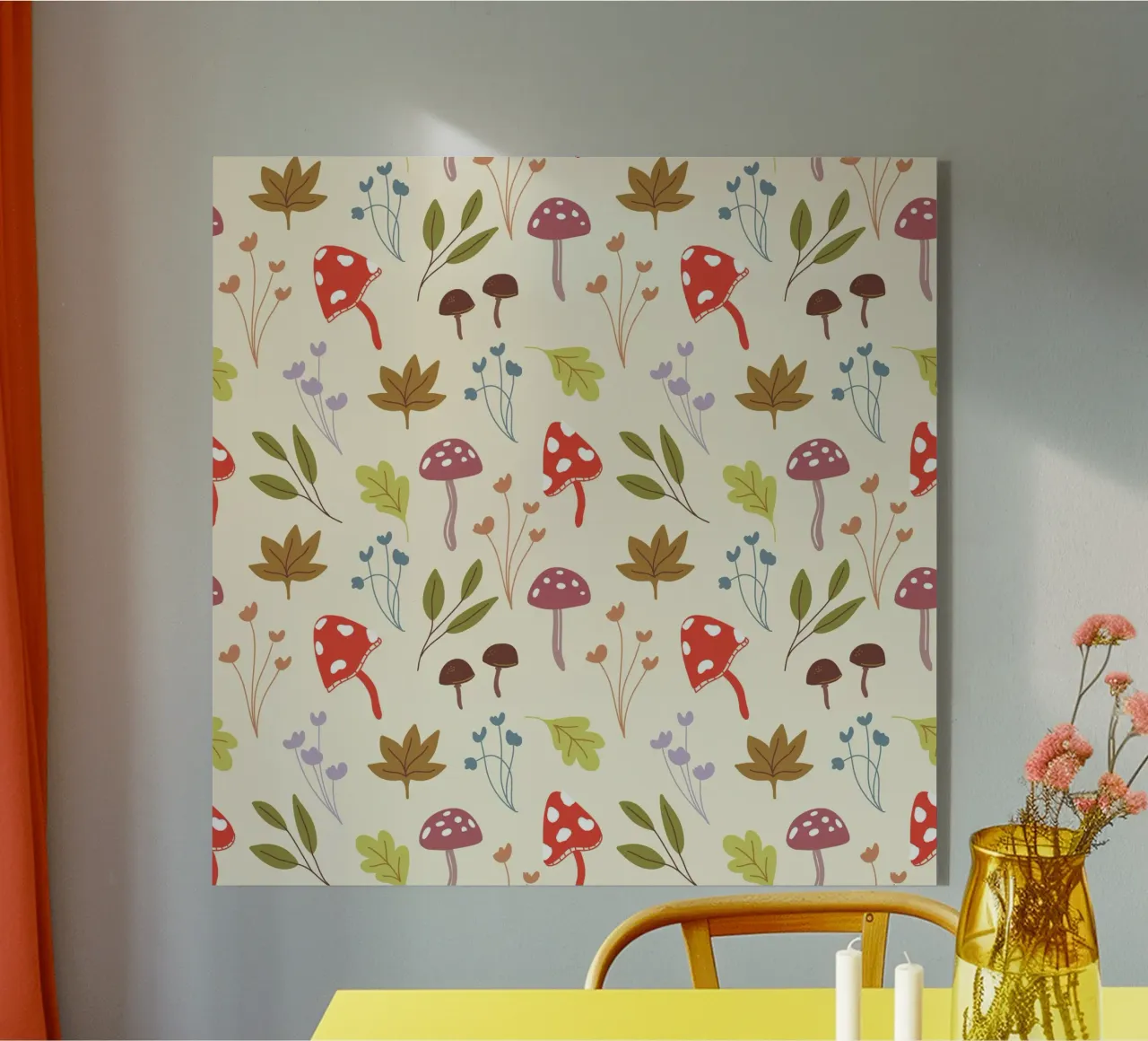 Tiny mushrooms and leaves pattern plexiglass da anisillustration