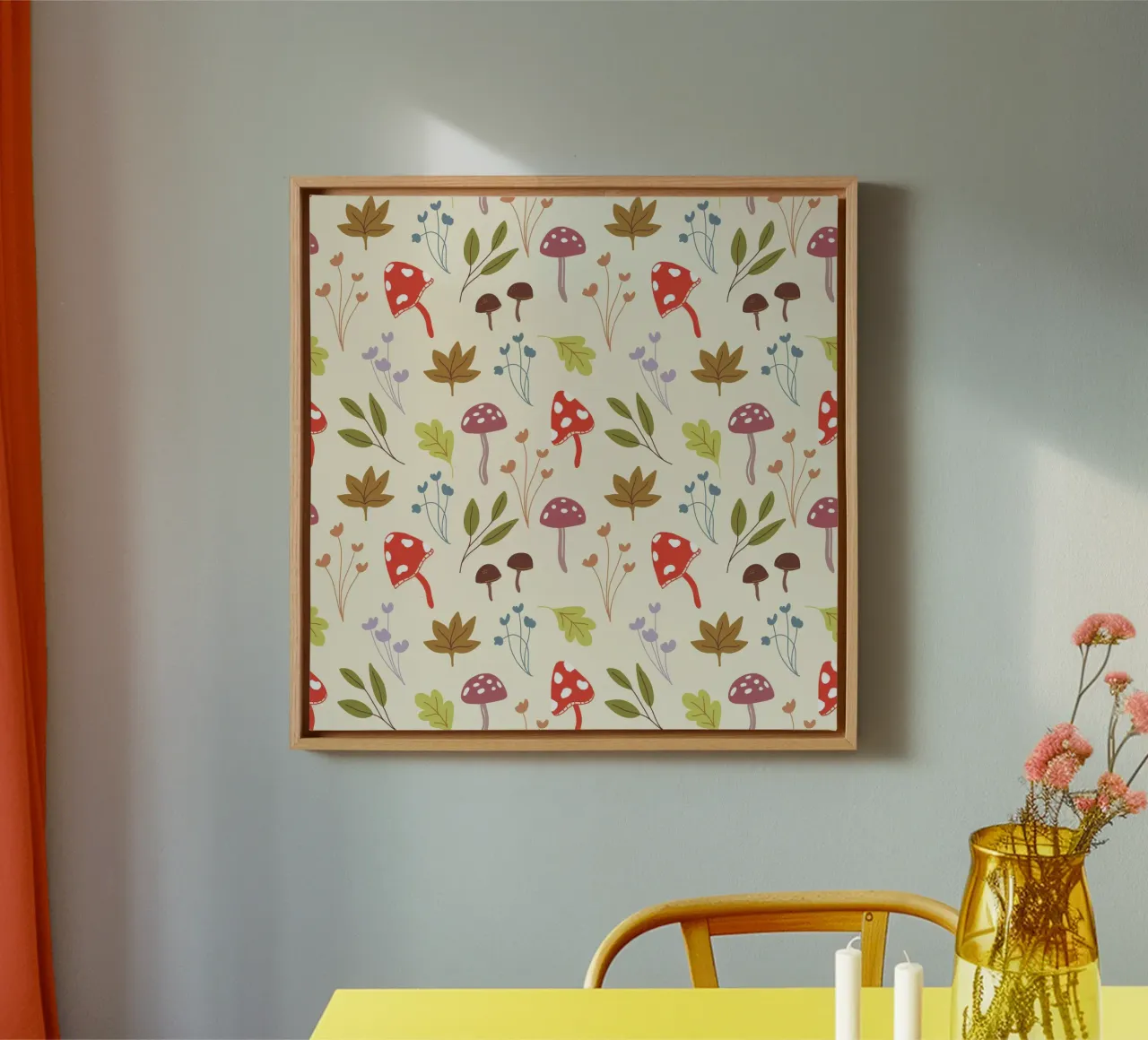 Tiny mushrooms and leaves pattern tela da anisillustration