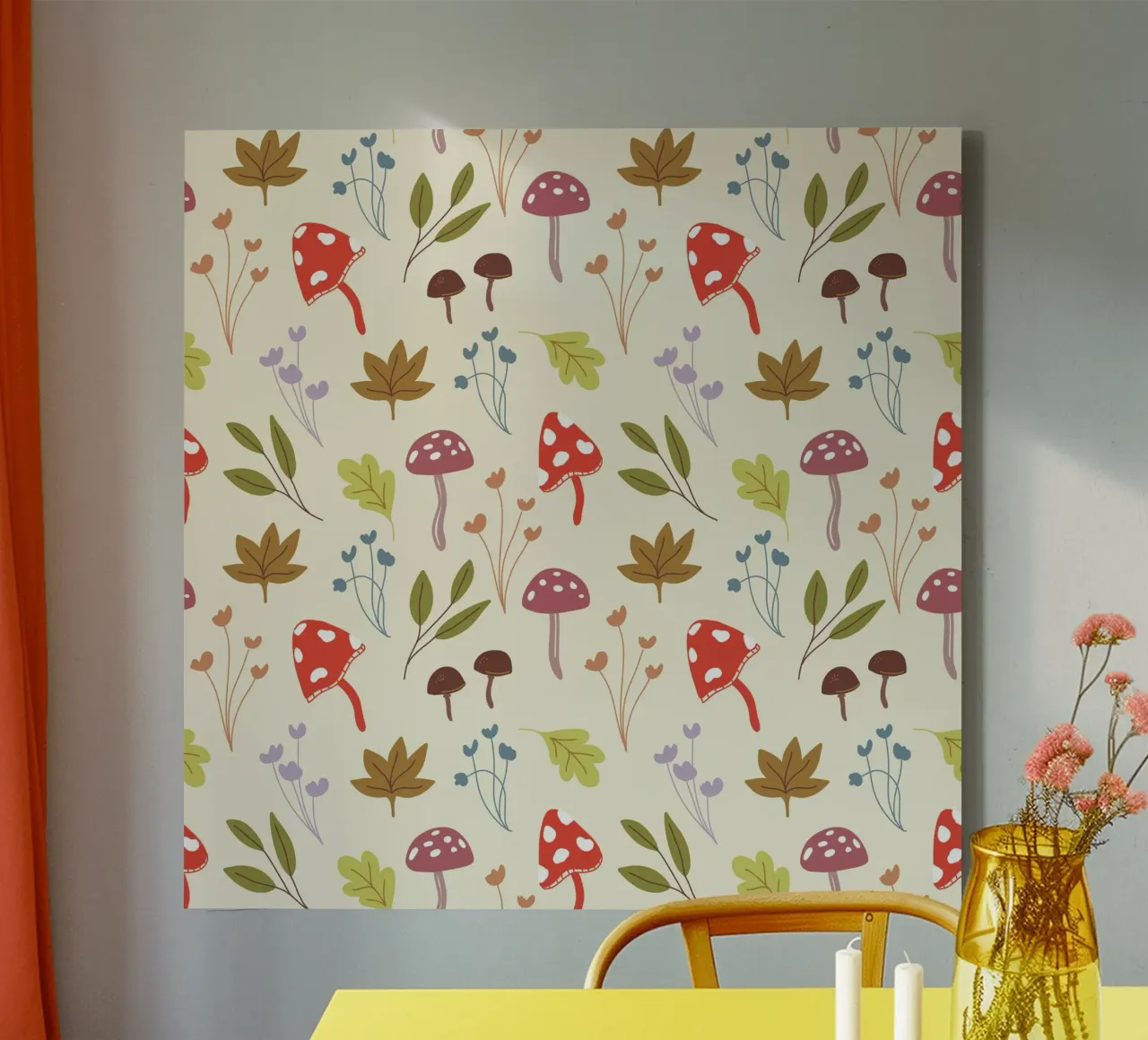 Tiny mushrooms and leaves pattern tela da anisillustration