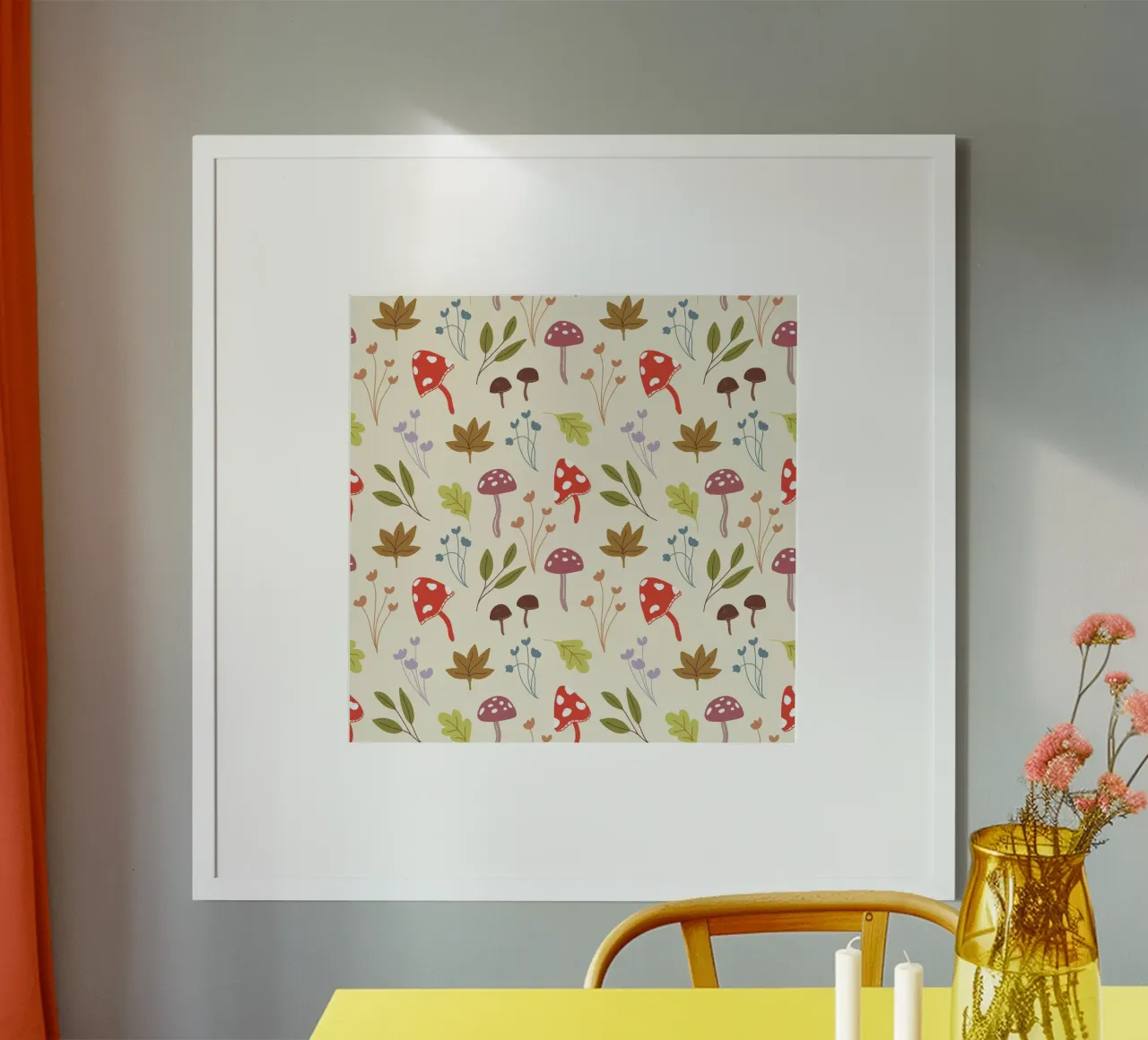 Tiny mushrooms and leaves pattern carta hahnemühle da anisillustration