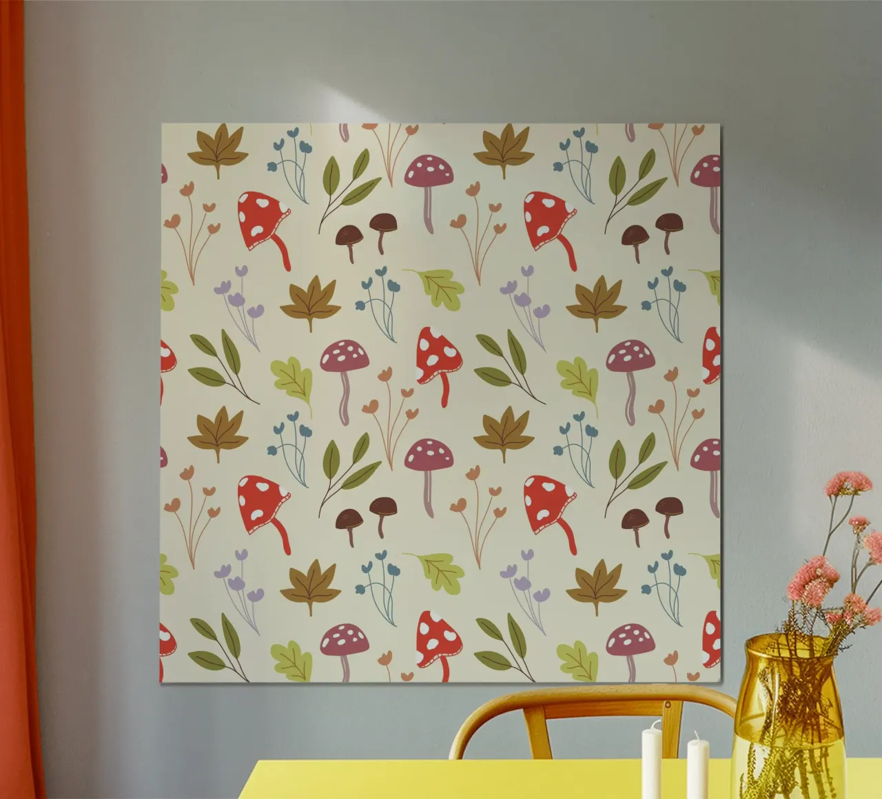 Tiny mushrooms and leaves pattern carta hahnemühle da anisillustration