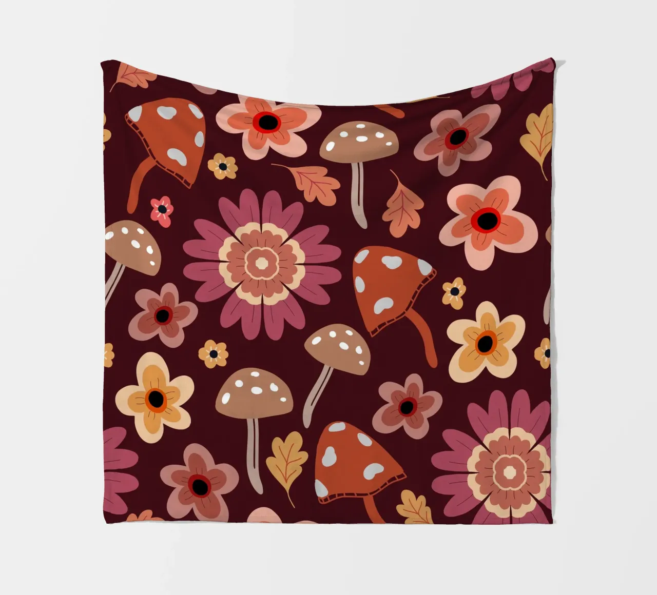 Retro flowers and mushrooms coperta in pile da anisillustration