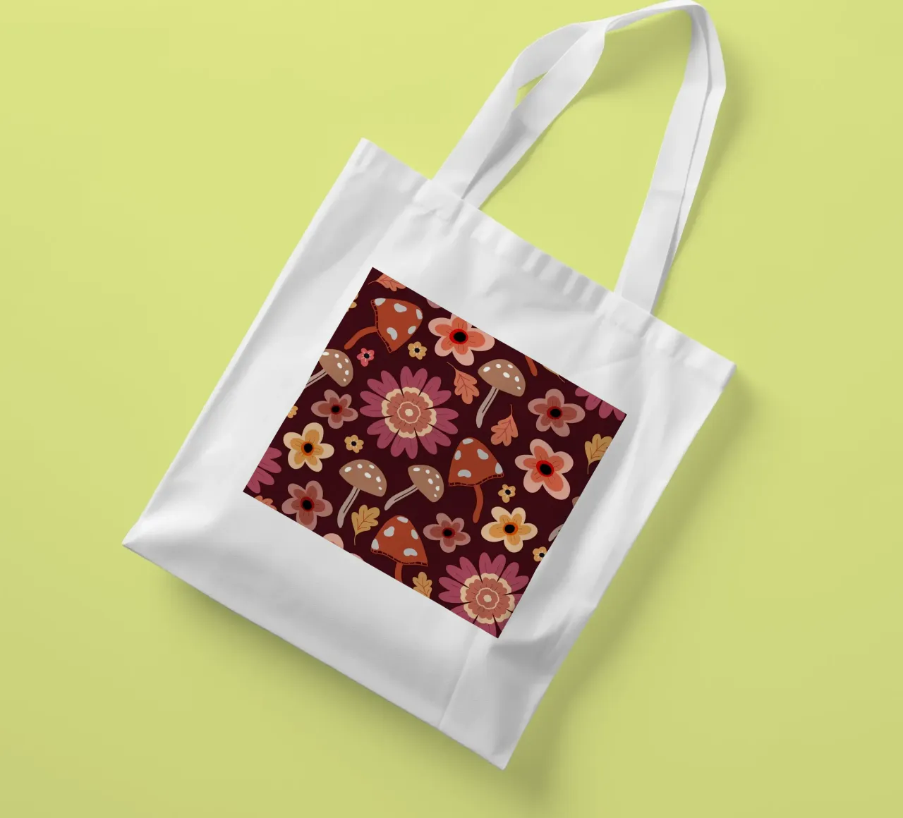 Retro flowers and mushrooms tote bag by anisillustration