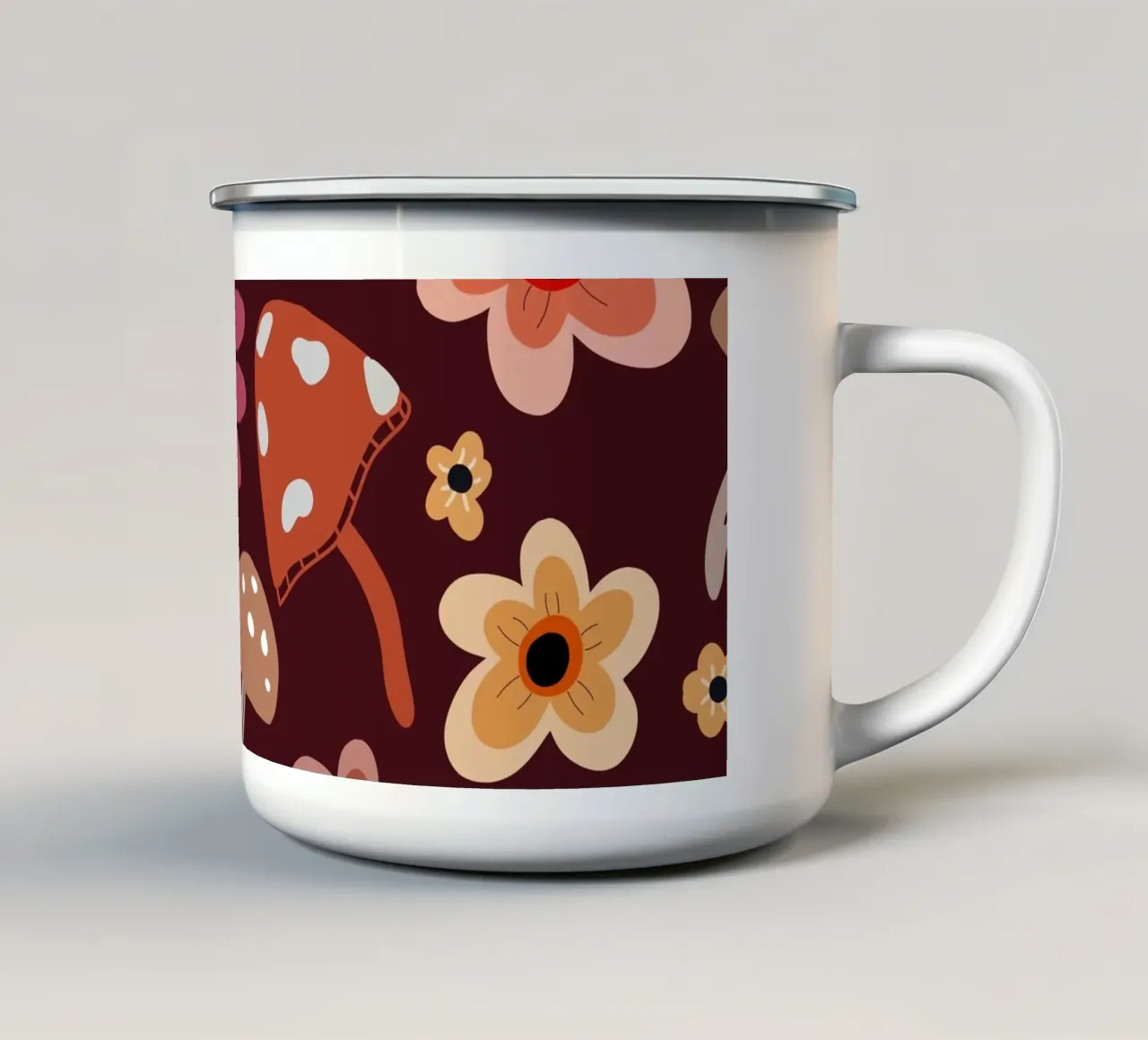 Retro flowers and mushrooms tazza in smalto da anisillustration