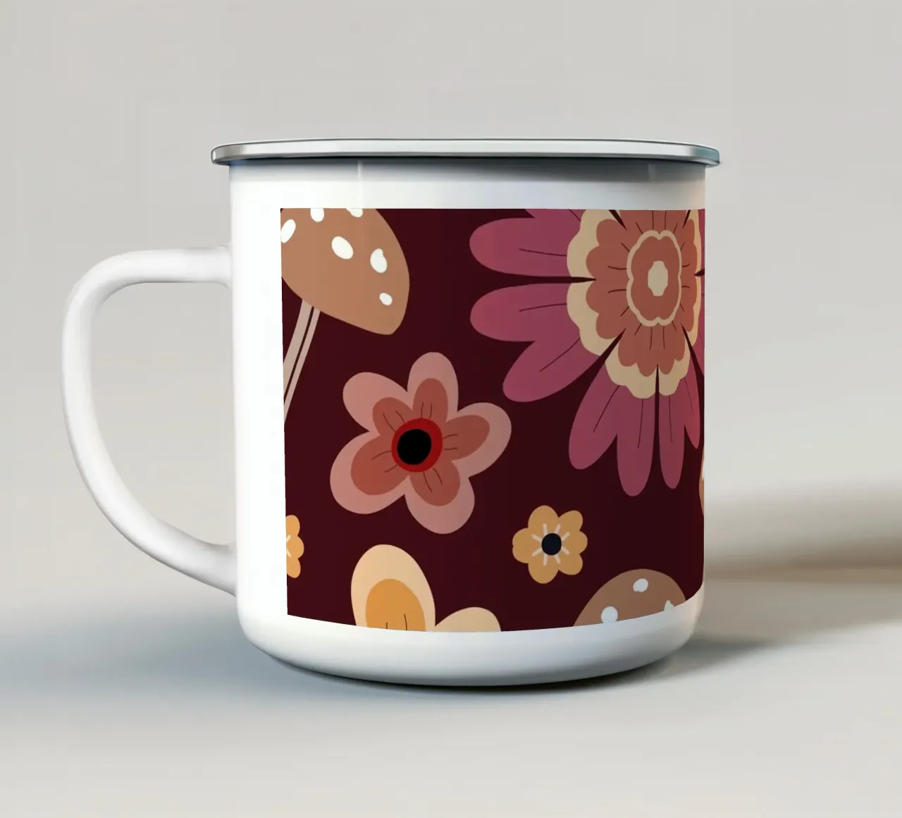Retro flowers and mushrooms tazza in smalto da anisillustration