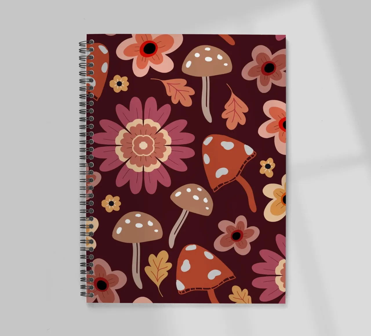 Retro flowers and mushrooms spiral notebook by anisillustration
