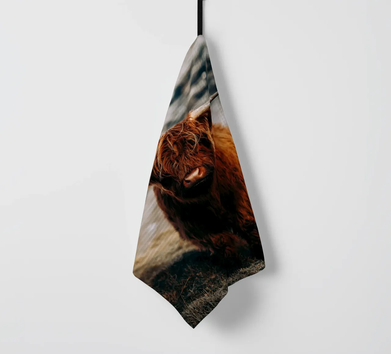 Highland cow nature motif - Rustic animal design tea towel by Whole©