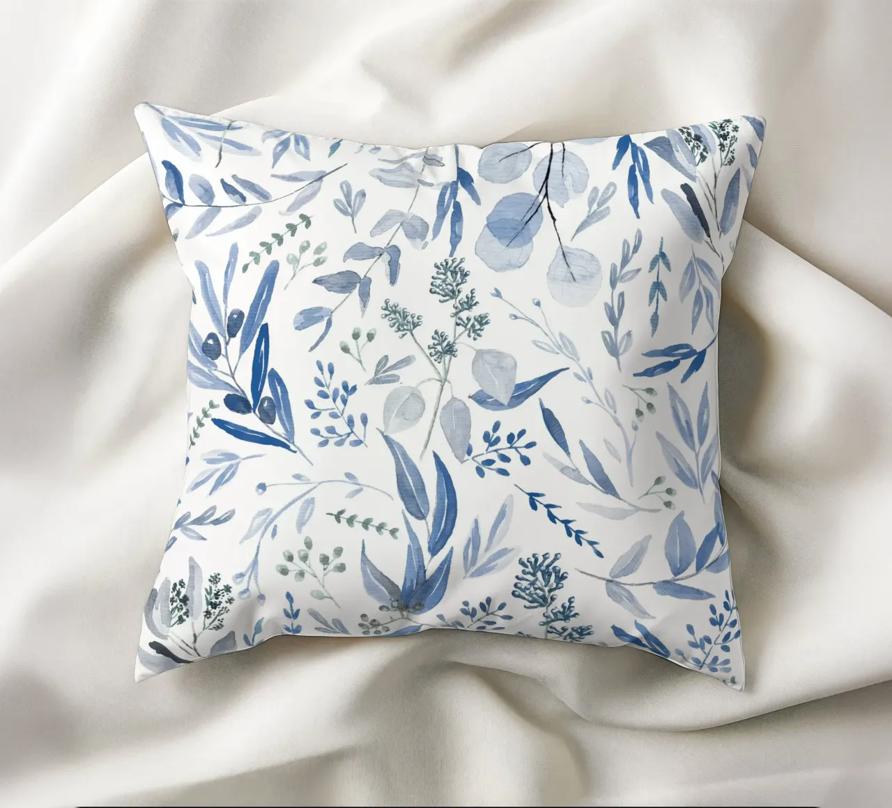 Blue Eucalyptus Pattern cuscino da anisillustration