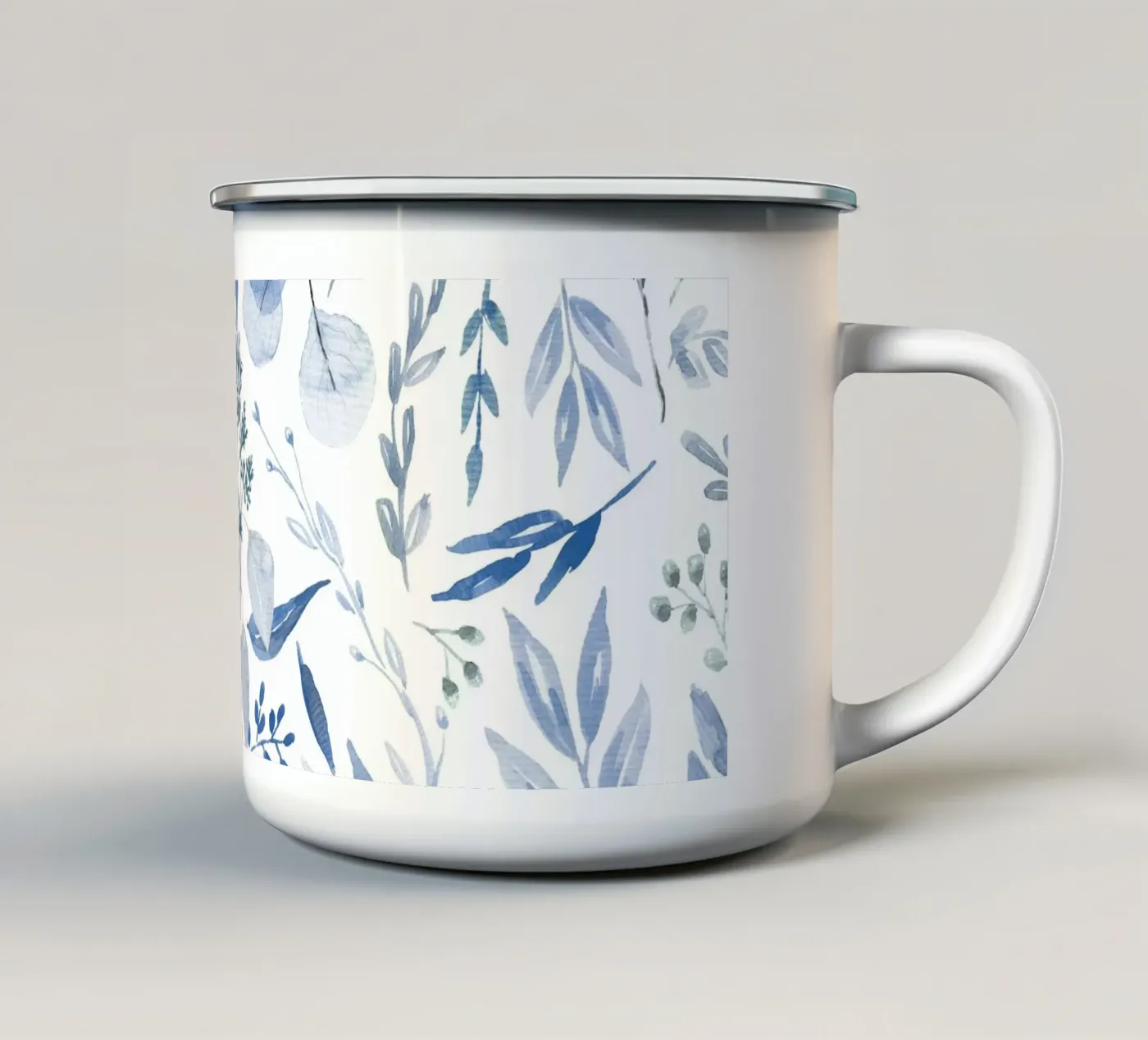 Blue Eucalyptus Pattern enamel mug by anisillustration