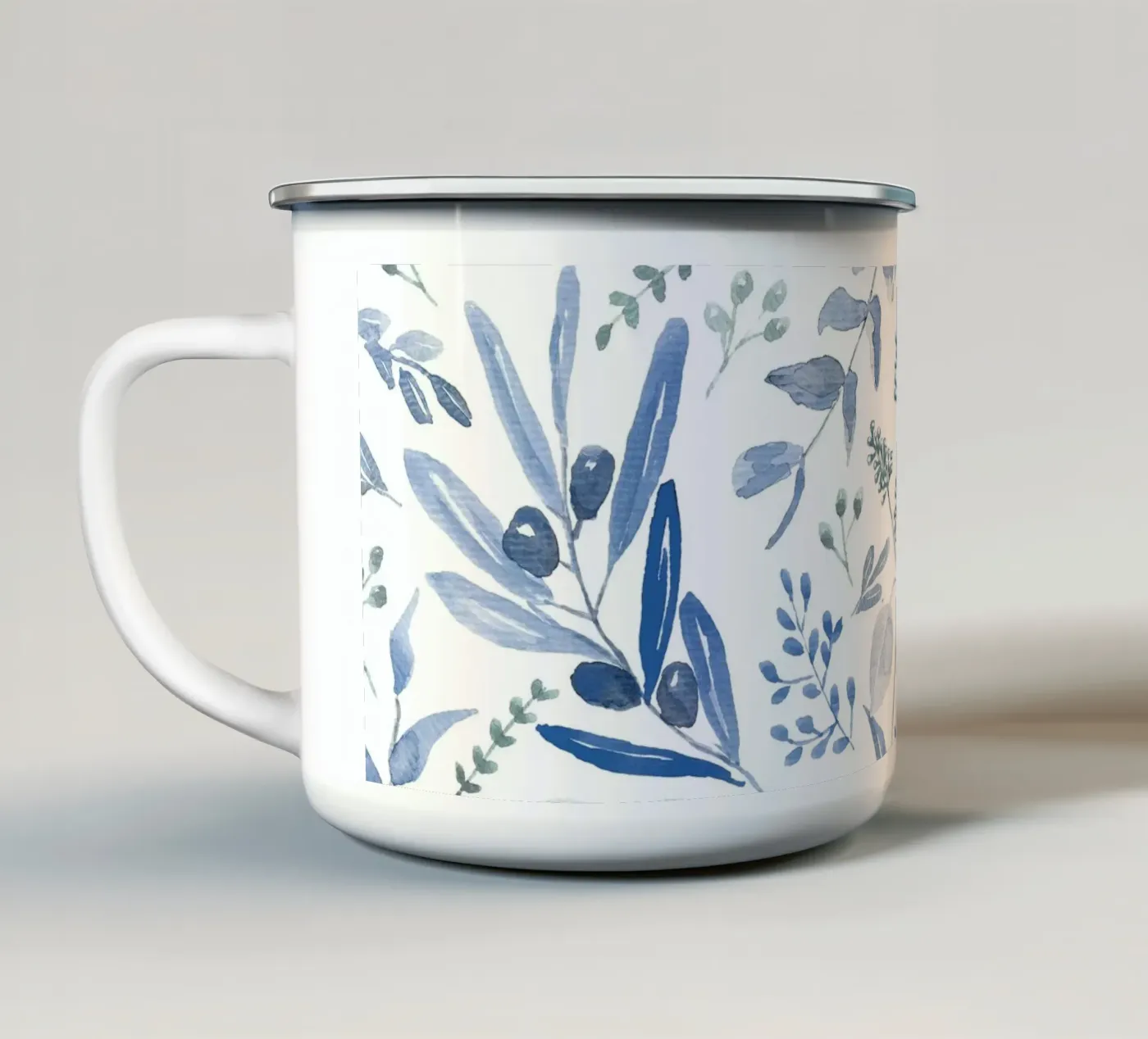 Blue Eucalyptus Pattern enamel mug by anisillustration
