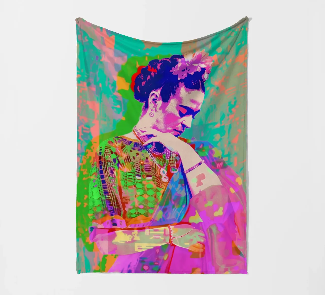 Neon pop Frida Kahlo coperta in pile da Carinaprint