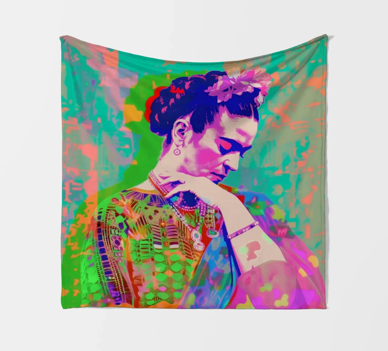 Neon pop Frida Kahlo coperta in pile da Carinaprint