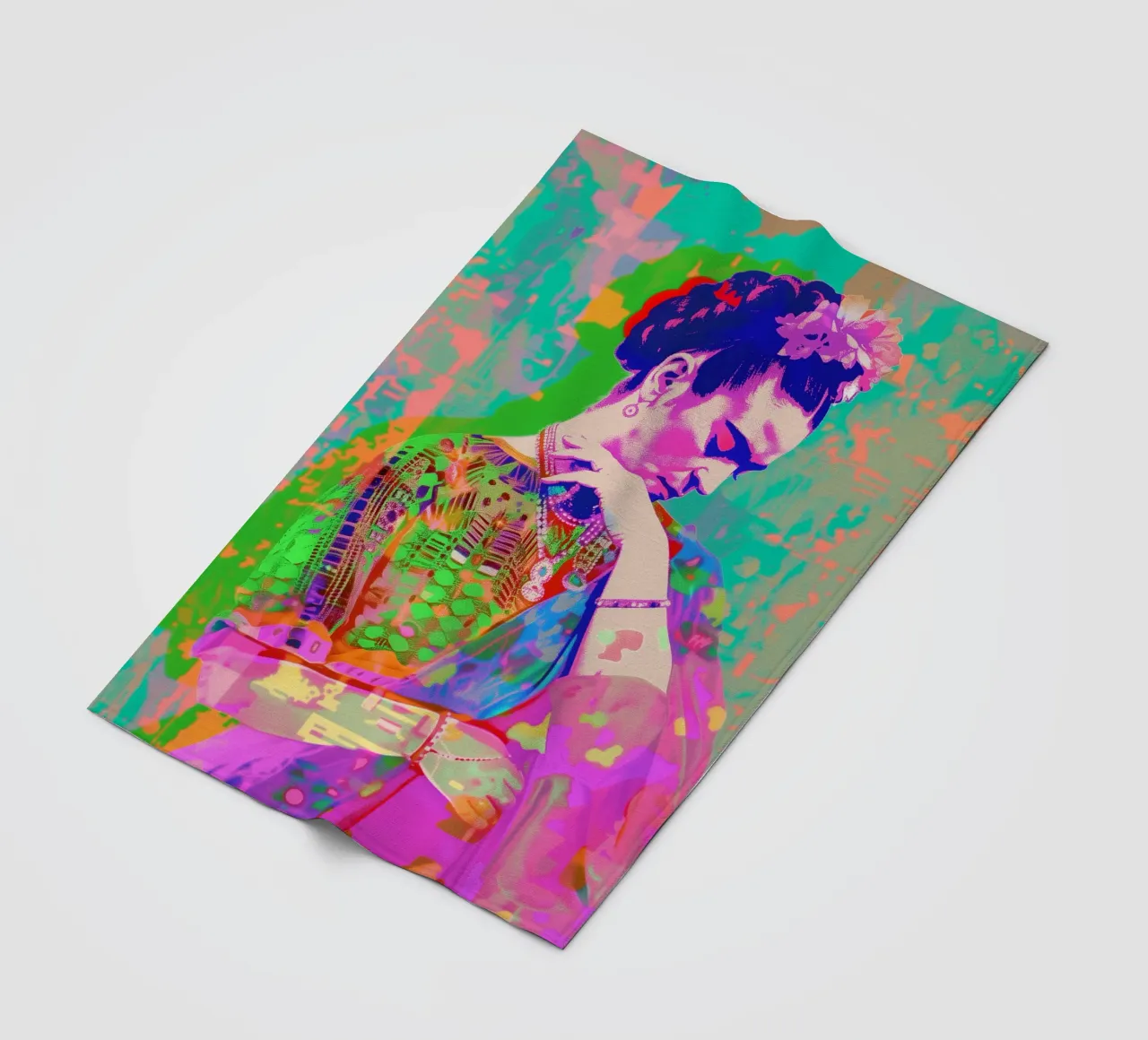Neon pop Frida Kahlo coperta in pile da Carinaprint