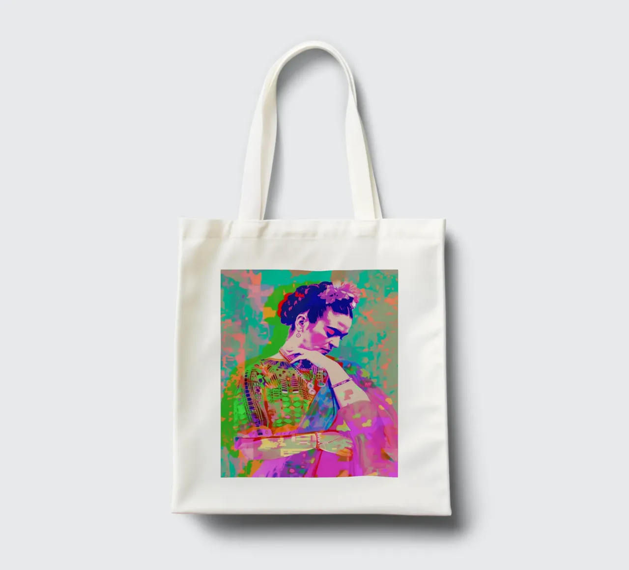 Neon pop Frida Kahlo tote bag by Carinaprint