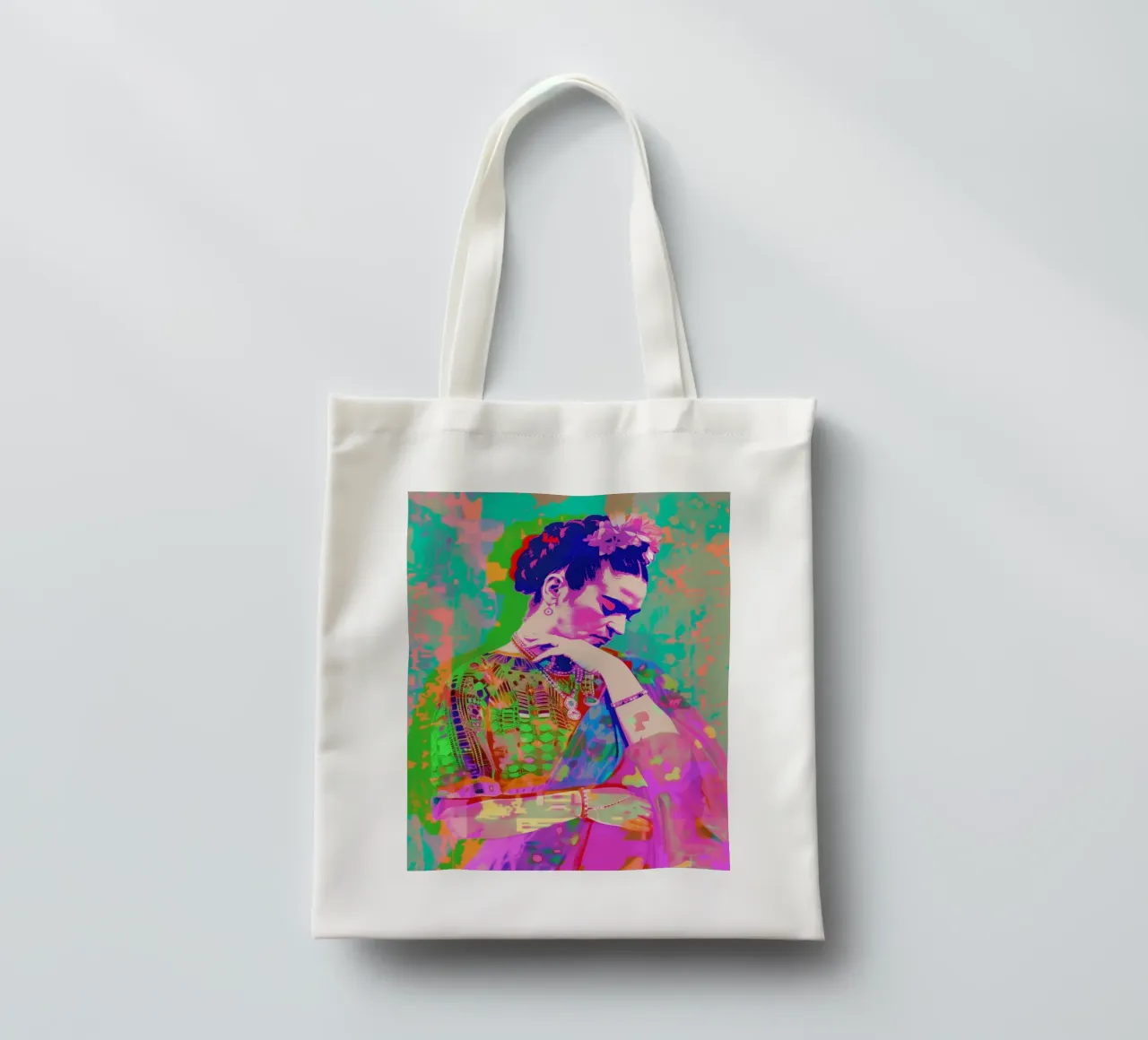 Neon pop Frida Kahlo tote bag by Carinaprint
