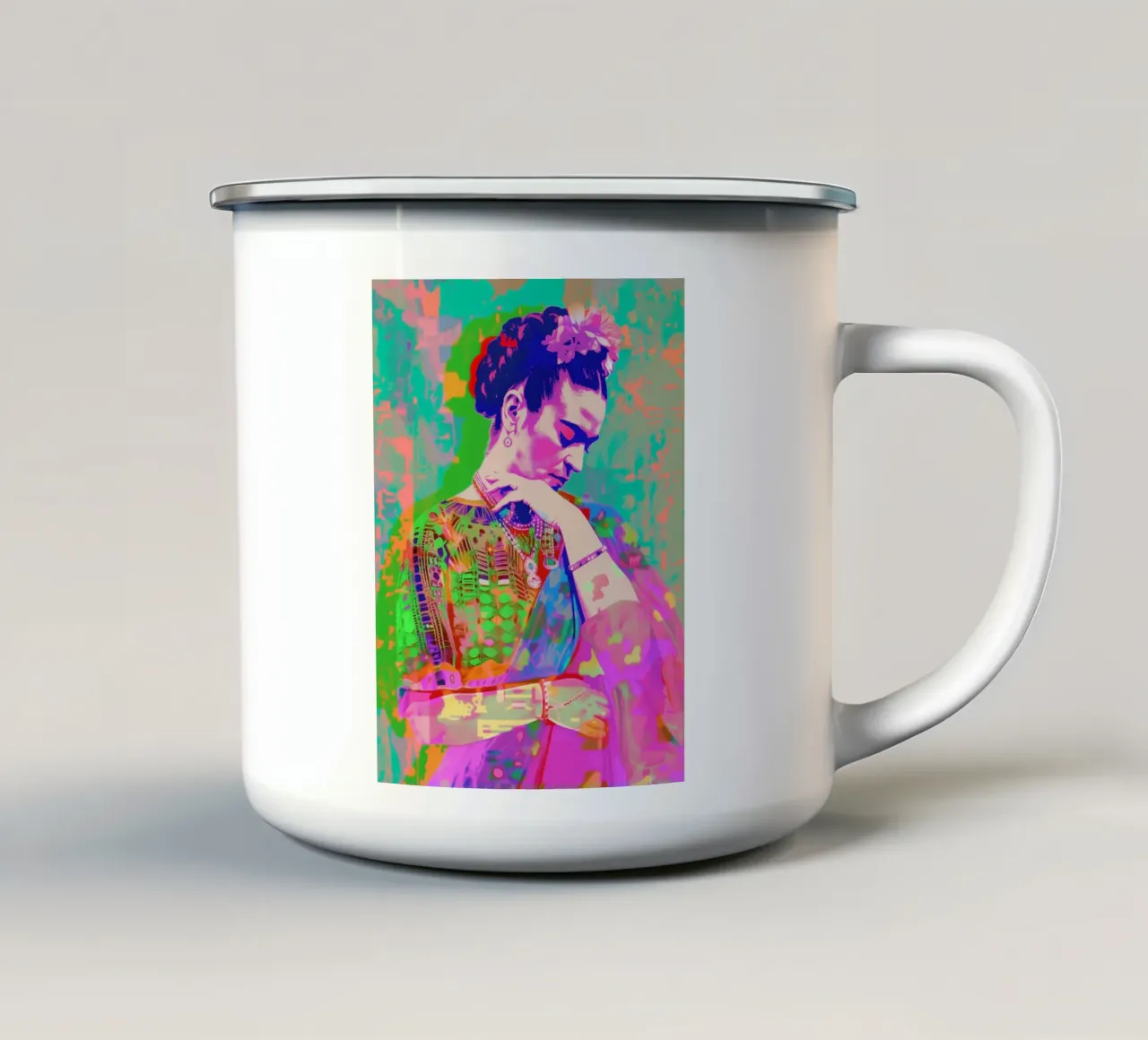 Neon pop Frida Kahlo tazza in smalto da Carinaprint