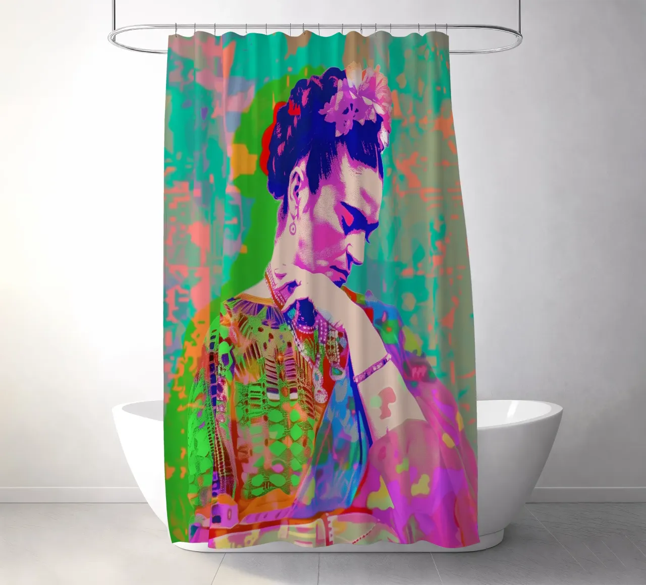 Neon pop Frida Kahlo tenda da doccia da Carinaprint