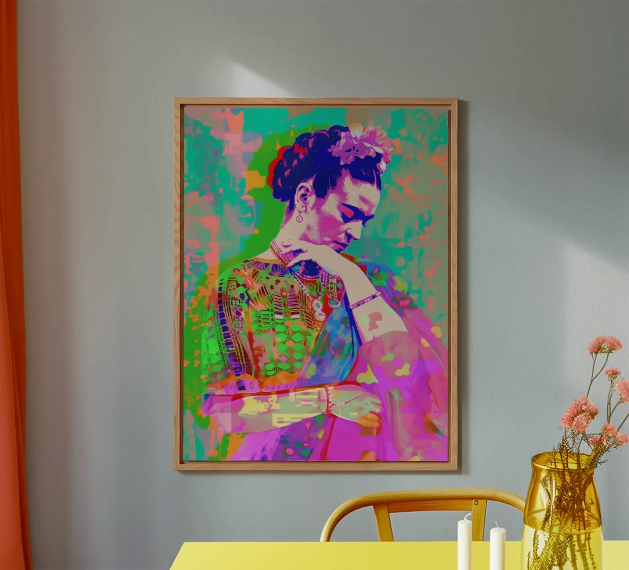 Neon pop Frida Kahlo alluminio dibond da Carinaprint