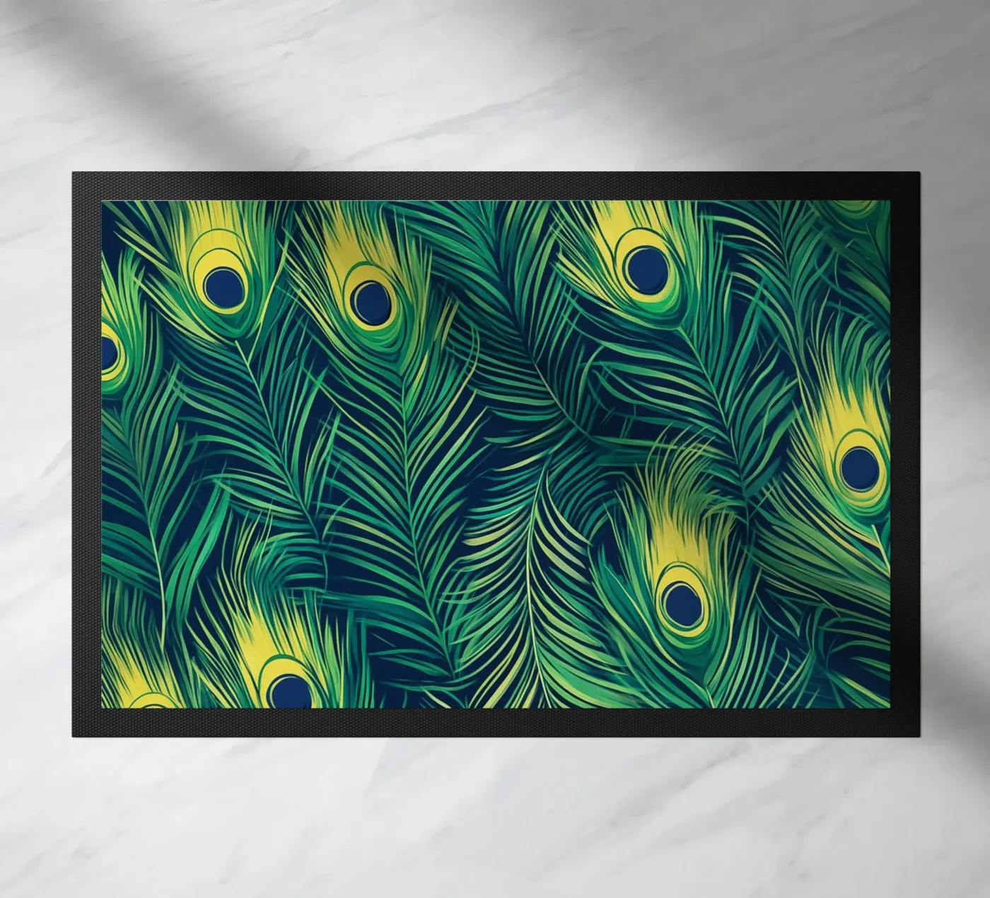 Opulent peacock feather design pattern doormat by Autofocus