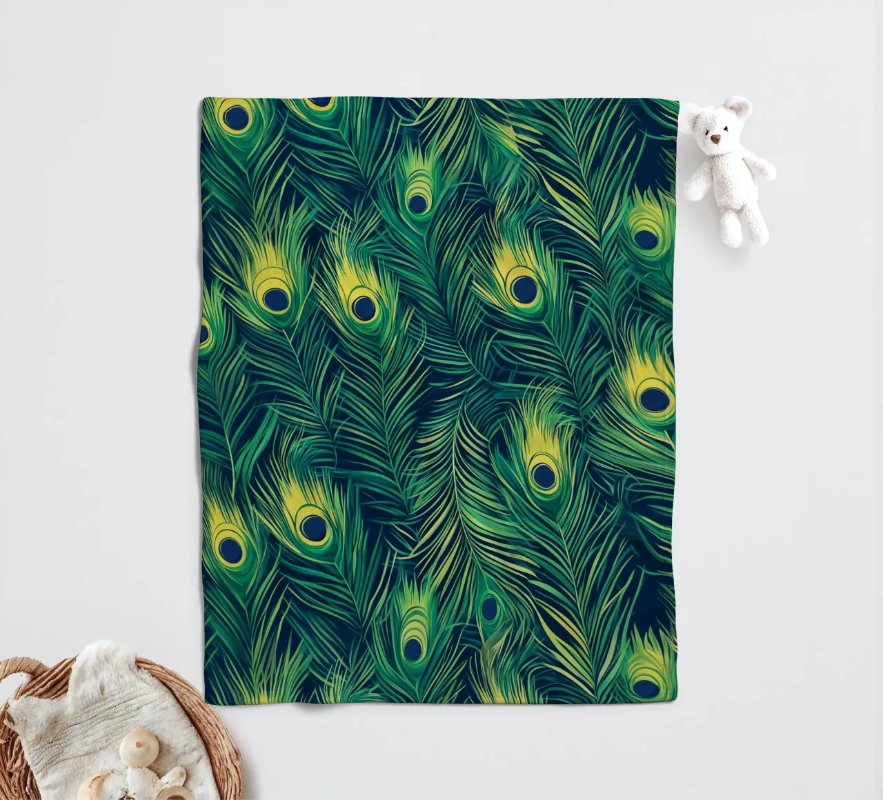 Opulentes Pfauen-Federn Design Muster Fleecedecke von Autofocus