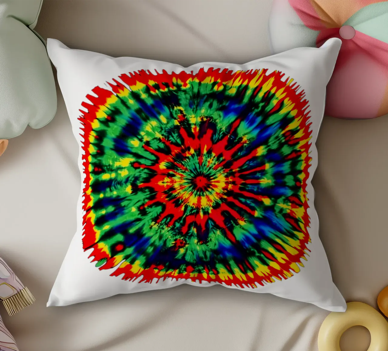 Psychedelic Batik Tie-Dye 60th Design cuscino da Autofocus