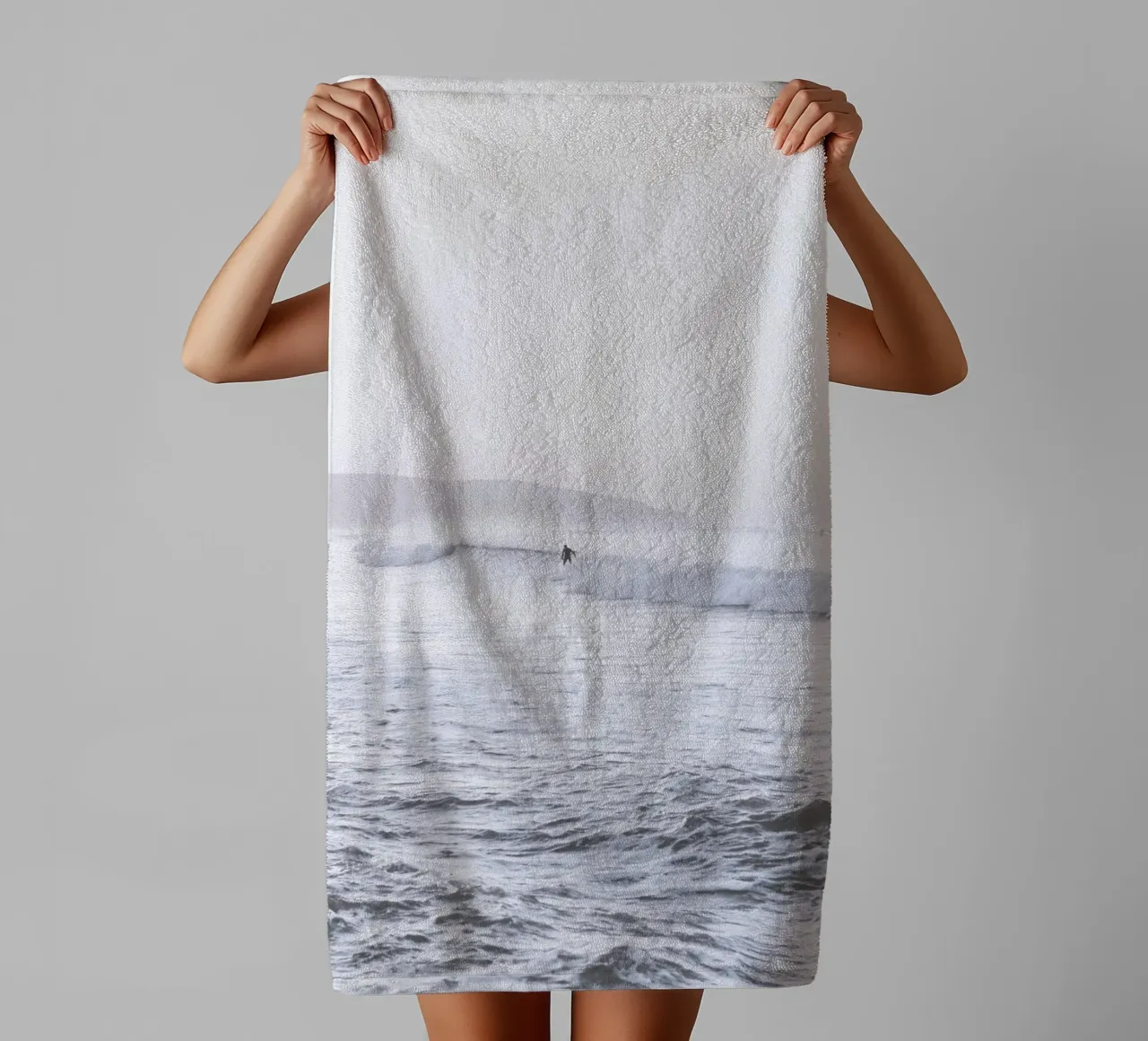 Surfers on waves - Minimalist ocean design towel by Whole©