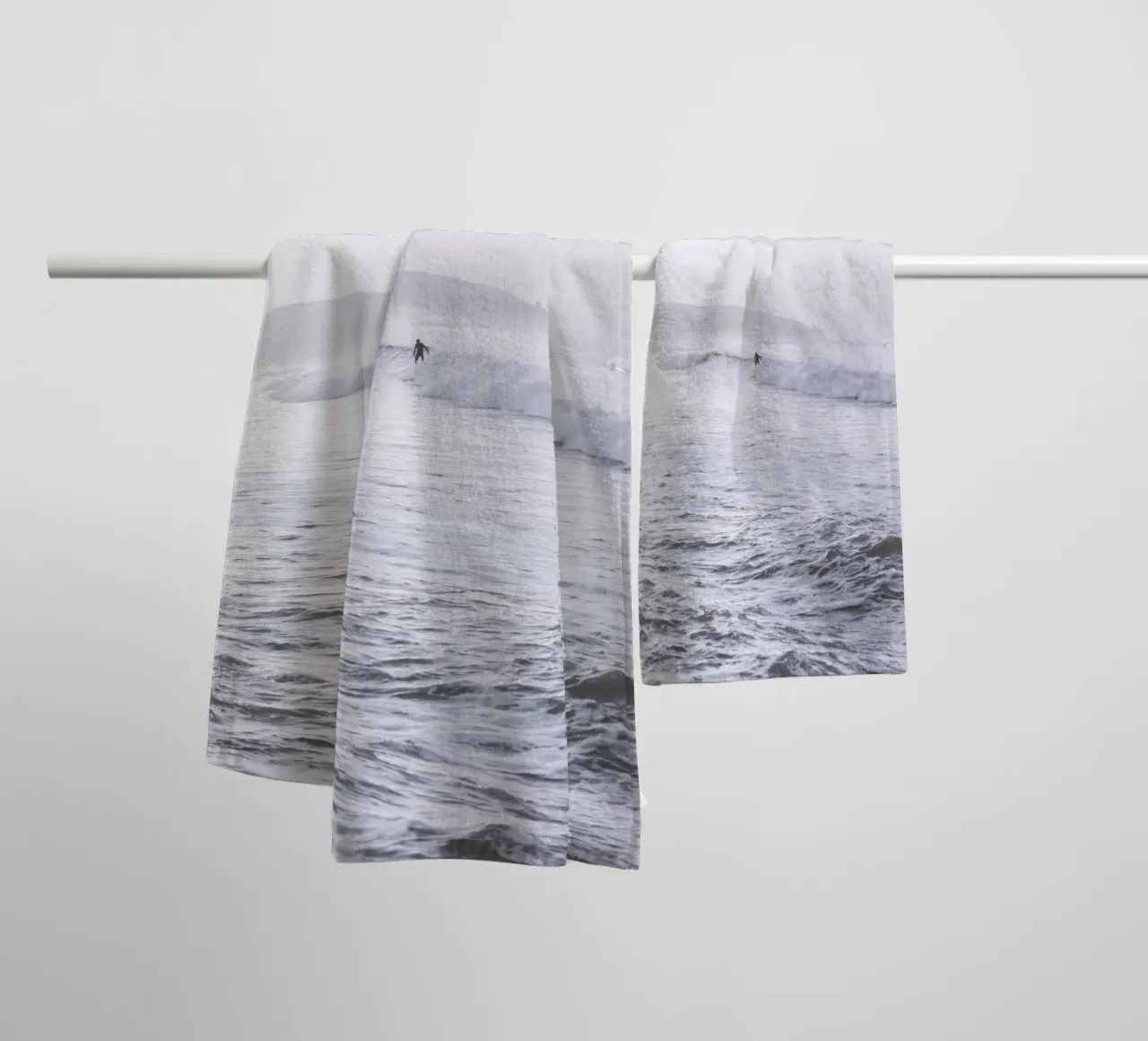 Surfers on waves - Minimalist ocean design towel by Whole©